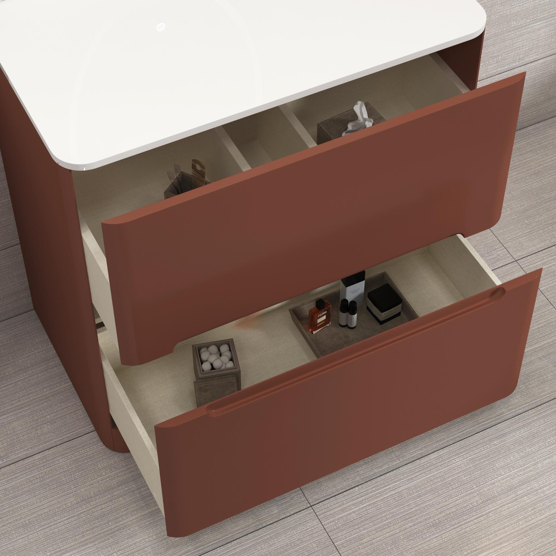 Venice 800mm Terracotta Clay Floor Standing Vanity Unit 2 Drawer Plain White Worktop with Nova Basin 