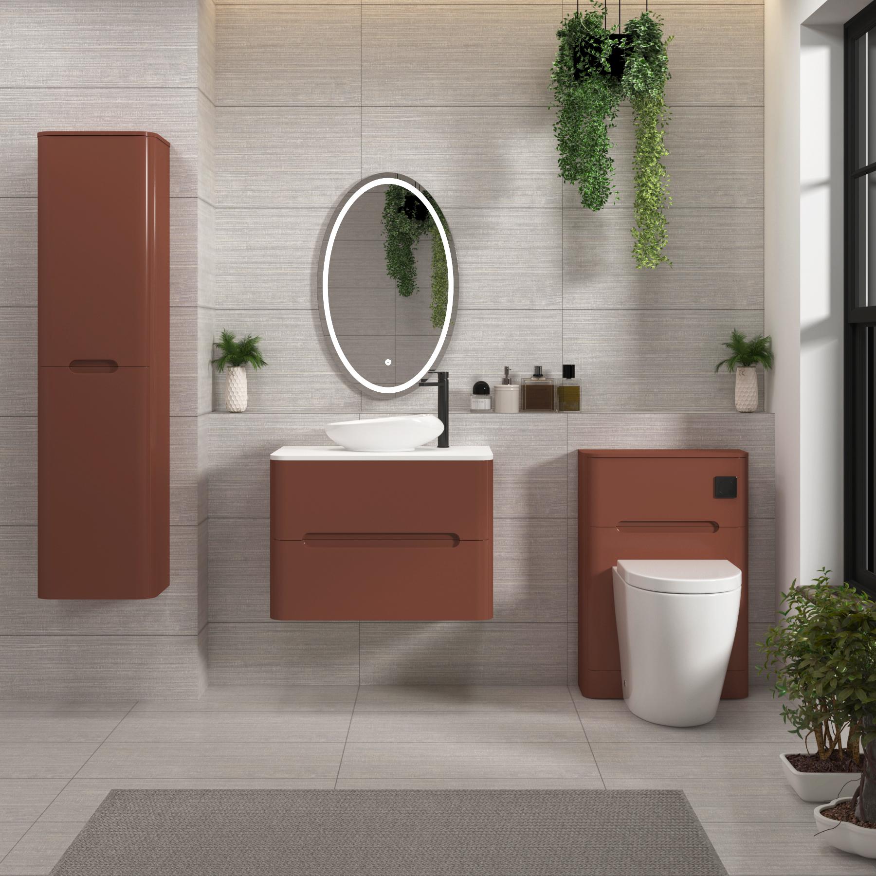 Venice 700mm Terracotta Clay Wall Hung Vanity Unit 2 Drawer Plain White Worktop with Nova Basin 