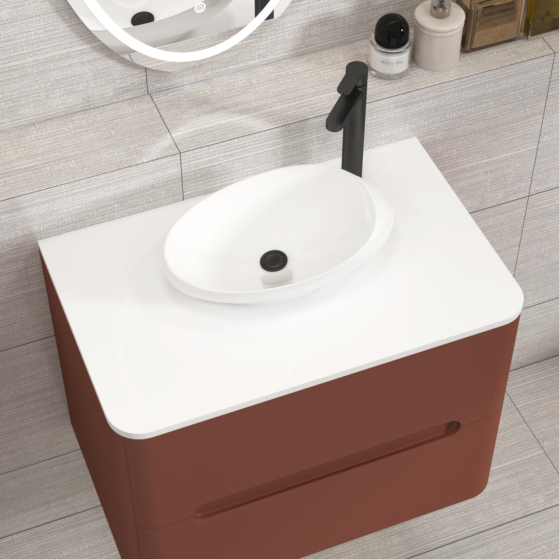 Venice 700mm Terracotta Clay Wall Hung Vanity Unit 2 Drawer Plain White Worktop with Nova Basin 