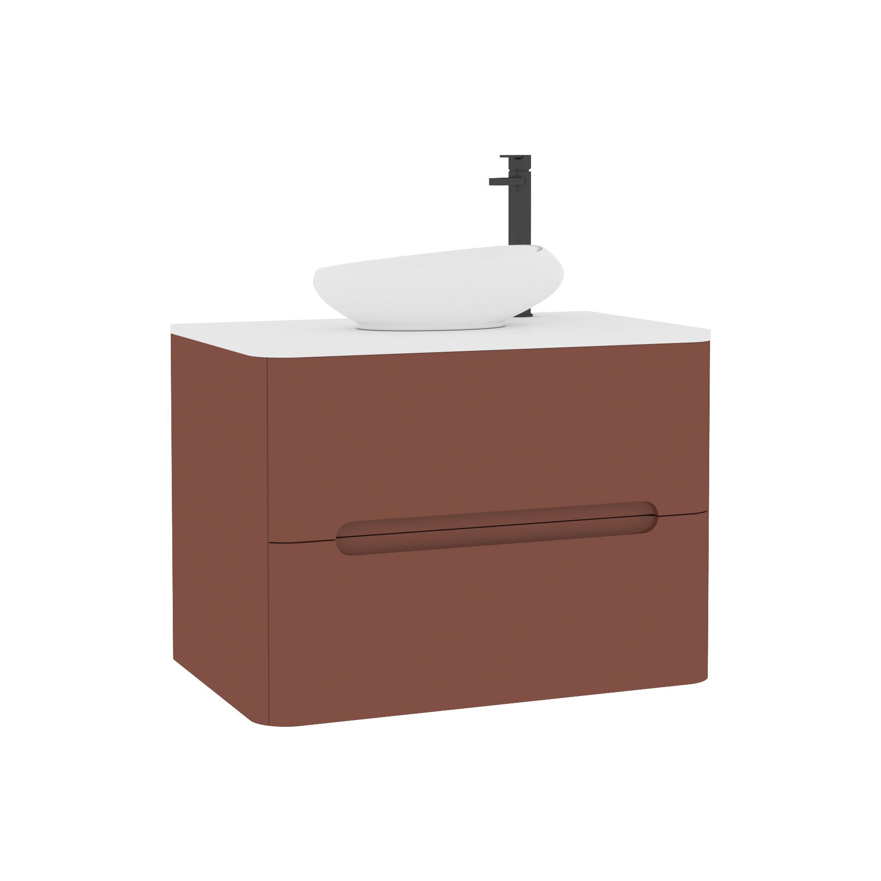 Venice 700mm Terracotta Clay Wall Hung Vanity Unit 2 Drawer Plain White Worktop with Nova Basin 
