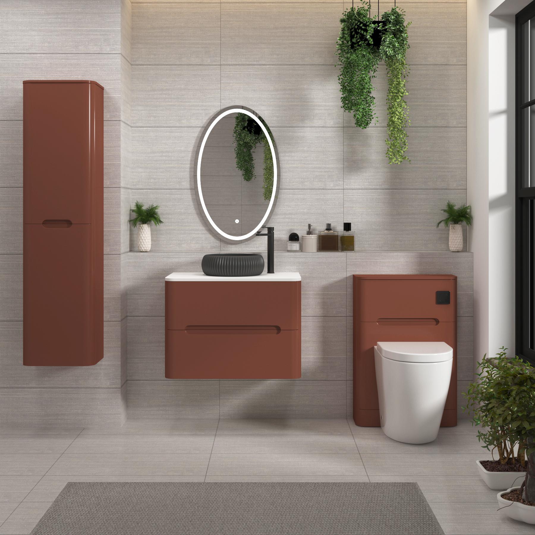 Venice 700mm Terracotta Clay Wall Hung Vanity Unit 2 Drawer Plain White Worktop with Milan Black Basin 