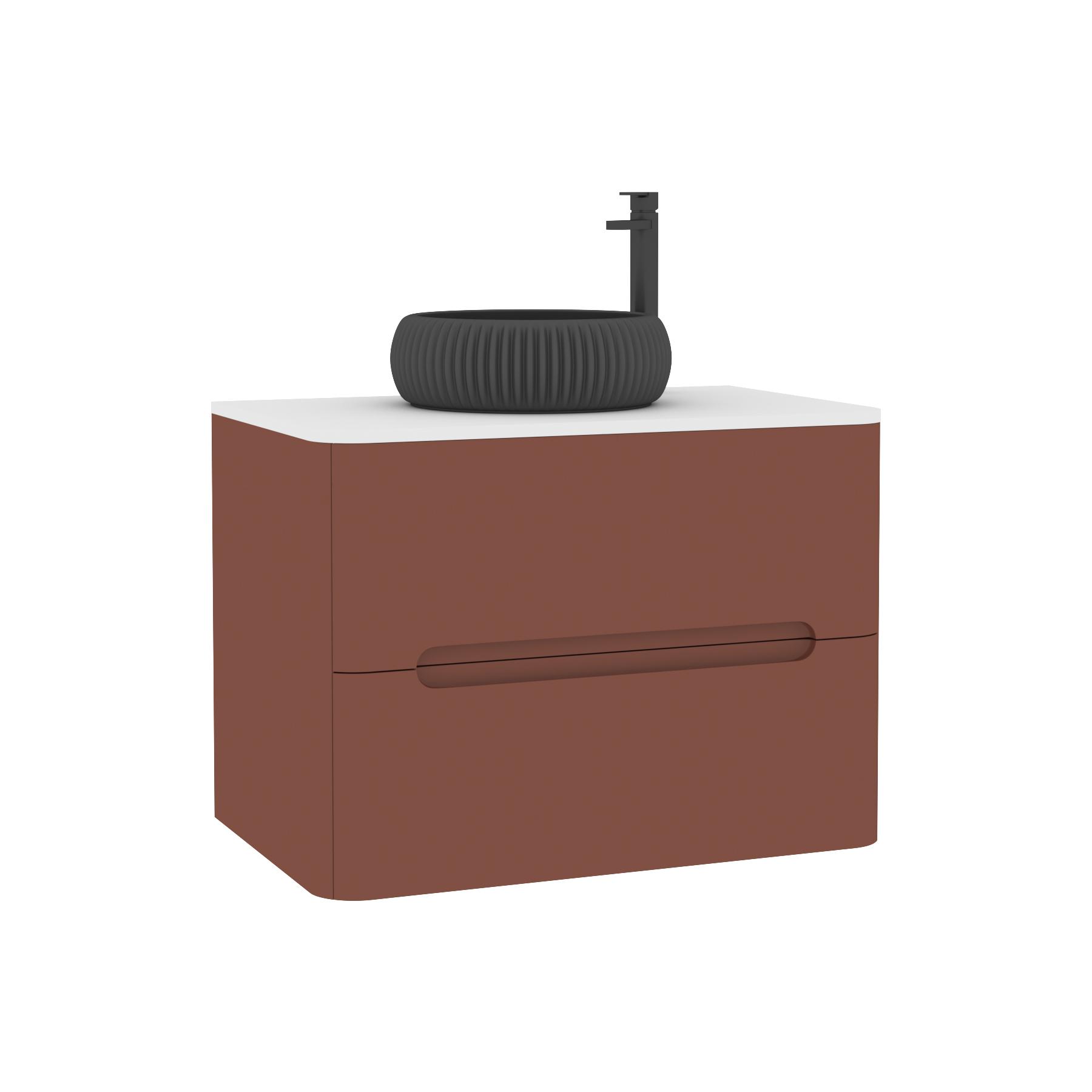 Venice 700mm Terracotta Clay Wall Hung Vanity Unit 2 Drawer Plain White Worktop with Milan Black Basin 