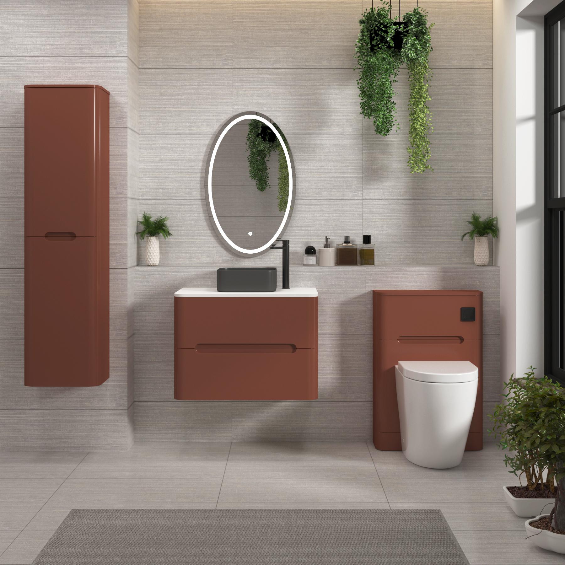Venice 700mm Terracotta Clay Wall Hung Vanity Unit 2 Drawer Plain White Worktop with Art Square Basin 