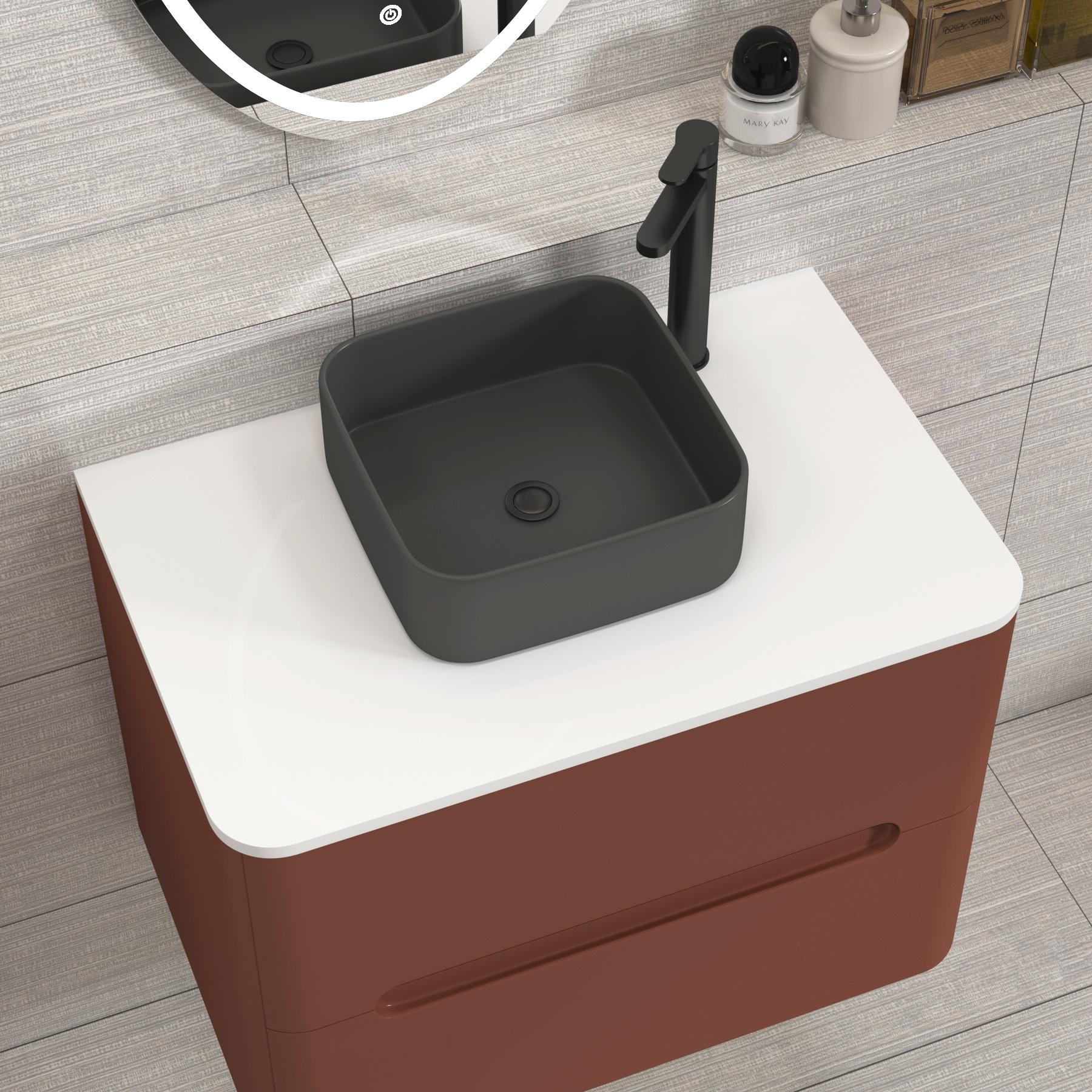 Venice 700mm Terracotta Clay Wall Hung Vanity Unit 2 Drawer Plain White Worktop with Art Square Basin 