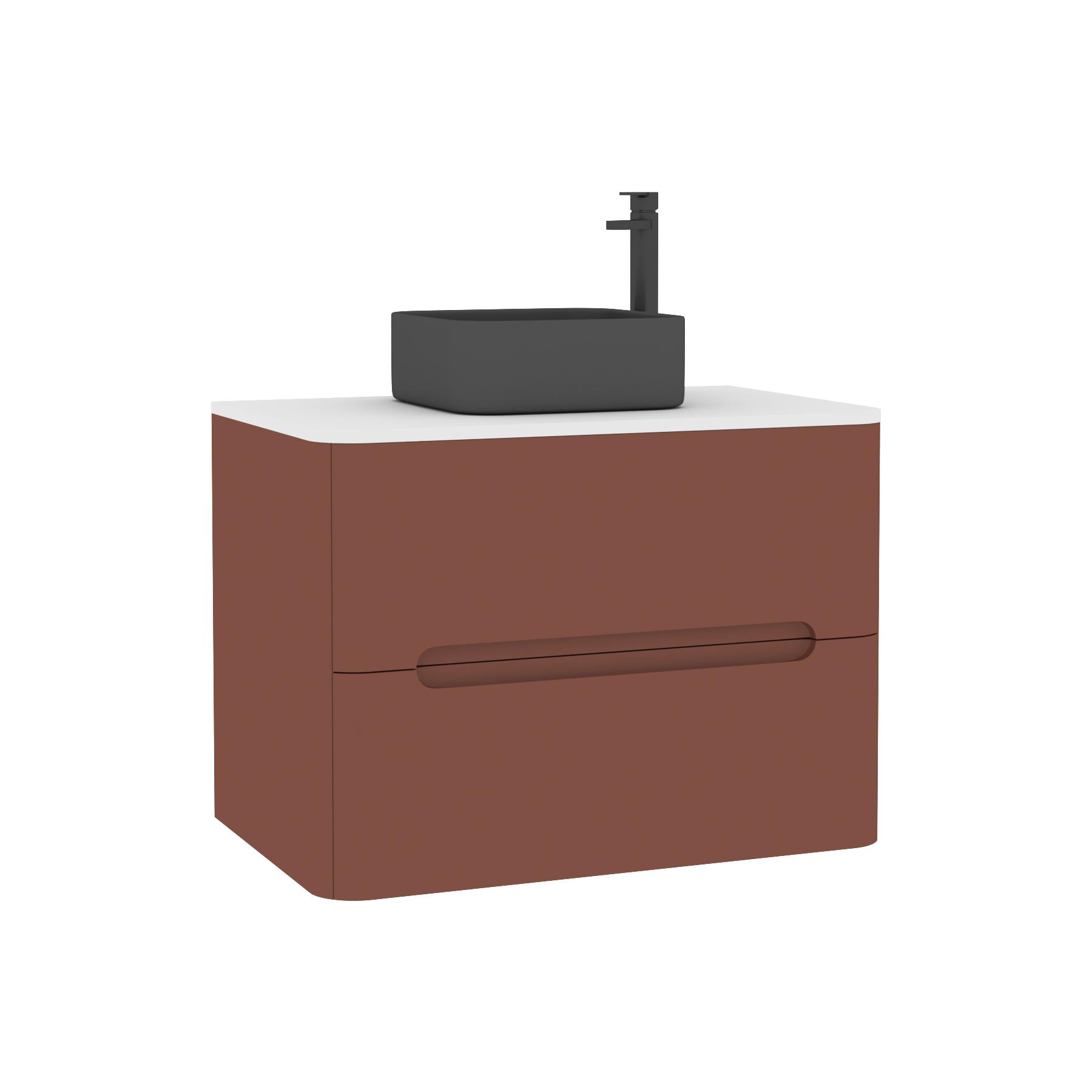 Venice 700mm Terracotta Clay Wall Hung Vanity Unit 2 Drawer Plain White Worktop with Art Square Basin 