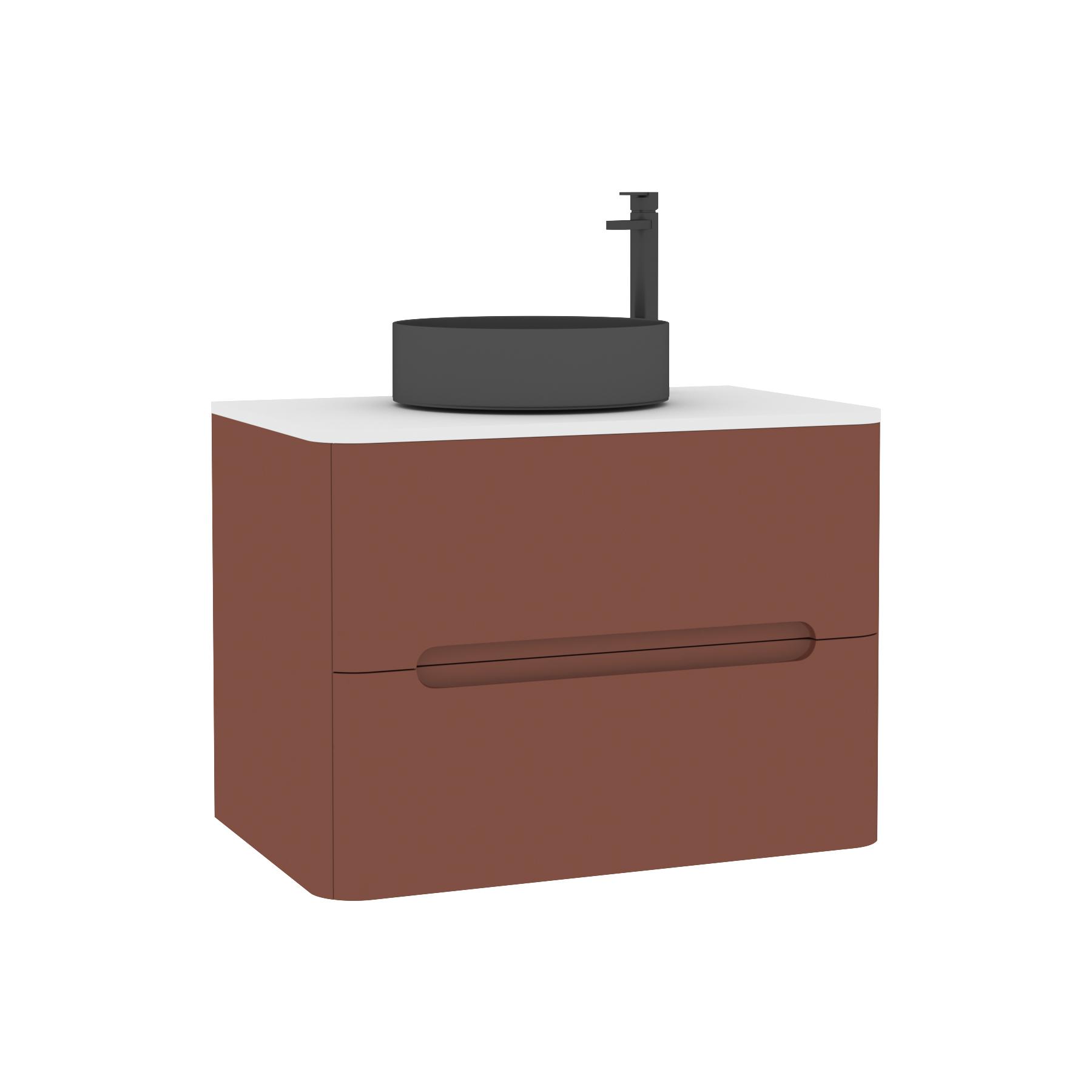 Venice 700mm Terracotta Clay Wall Hung Vanity Unit 2 Drawer Plain White Worktop with Art Round Basin 