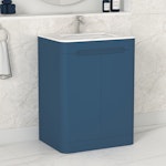 Venice 600mm Satin Blue Floor Standing Vanity Unit 2 Door with Carrara White Top