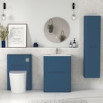 Venice 600mm Satin Blue Floor Standing Vanity Unit 2 Drawer with Carrara White Top