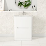 Venice 600mm Satin White Floor Standing Vanity Unit 2 Drawer with Carrara White Top