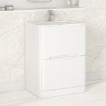 Venice 600mm Satin White Floor Standing Vanity Unit 2 Drawer with Carrara White Top