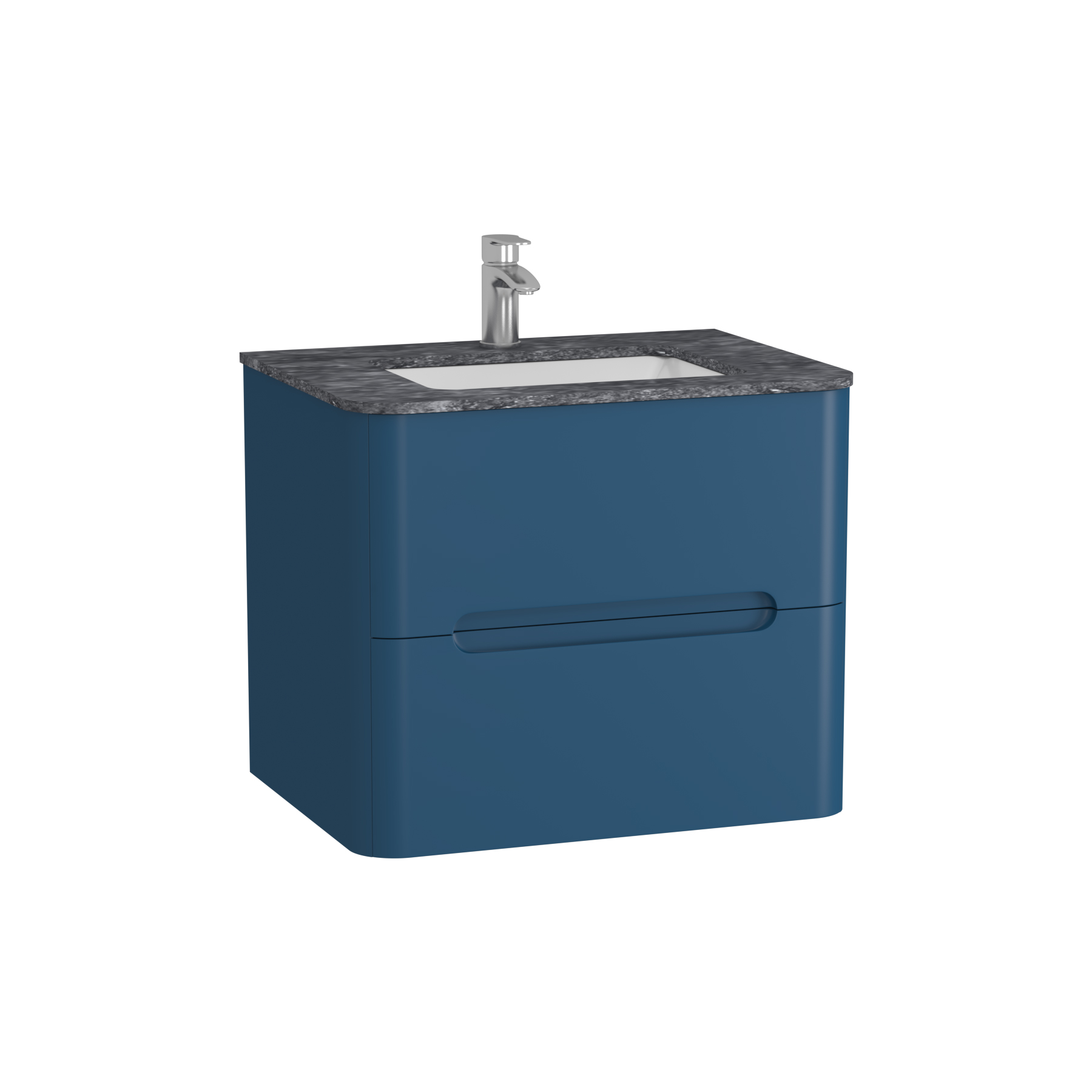 Venice 600mm Midnight Blue Wall Hung Vanity Unit 2 Drawer with Black Star Top