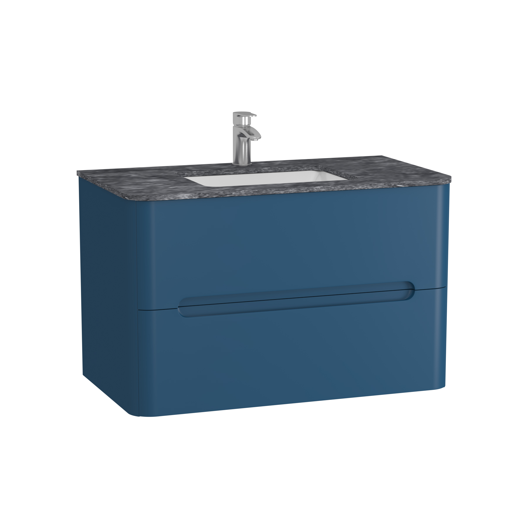 Venice Midnight Blue 2 Drawer Wall Hung Vanity Unit with Black Star Top