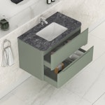 Venice 800mm Satin Green Wall Hung Vanity Unit 2 Drawer with Black Star Top