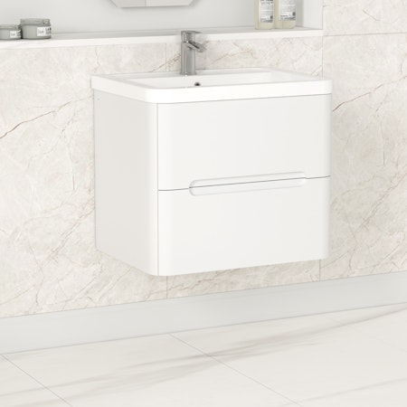 Venice Satin White 2 Drawer Wall Hung Vanity Unit with Ceramic Basin