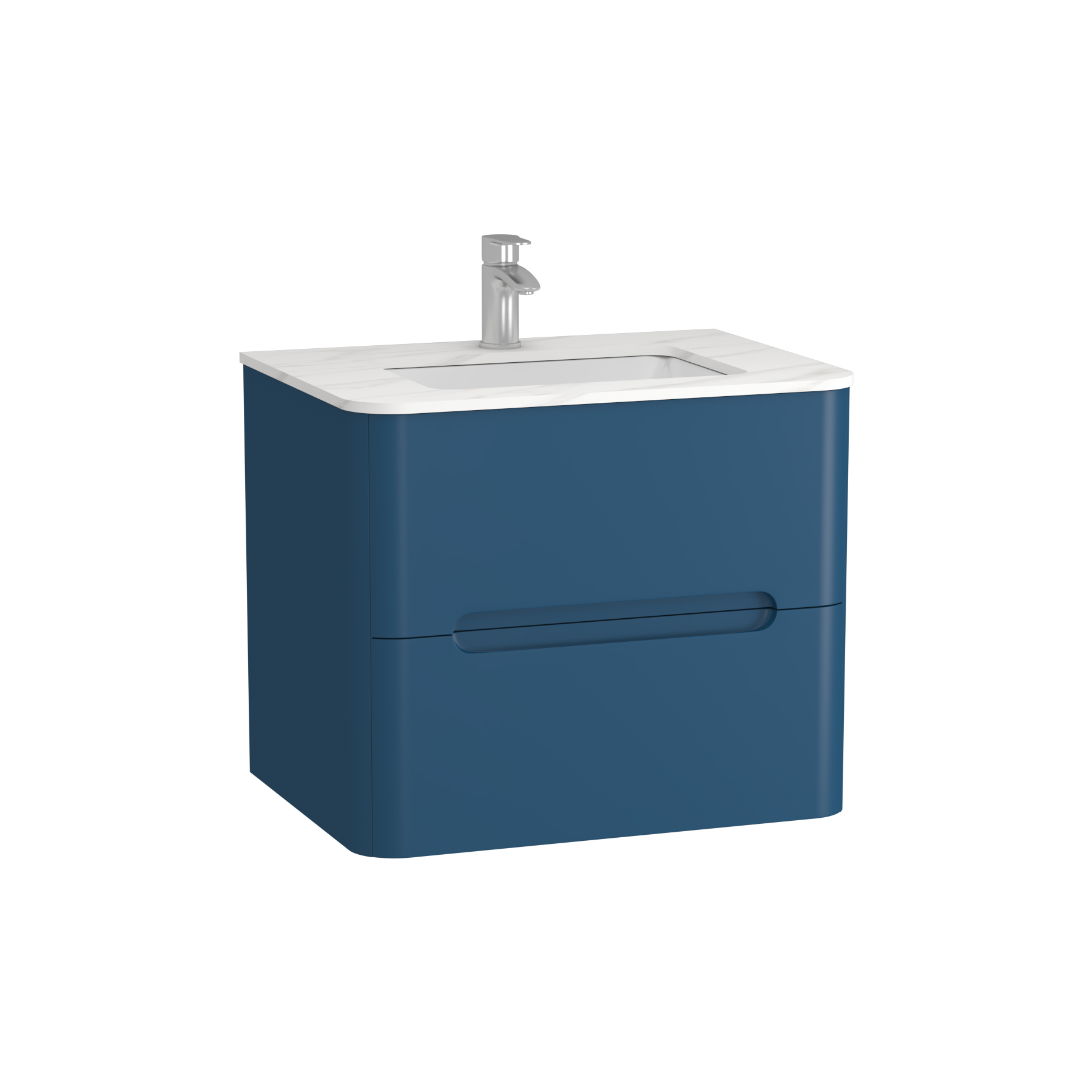 Venice Midnight Blue 2 Drawer Wall Hung Vanity Unit with Carrara White Top