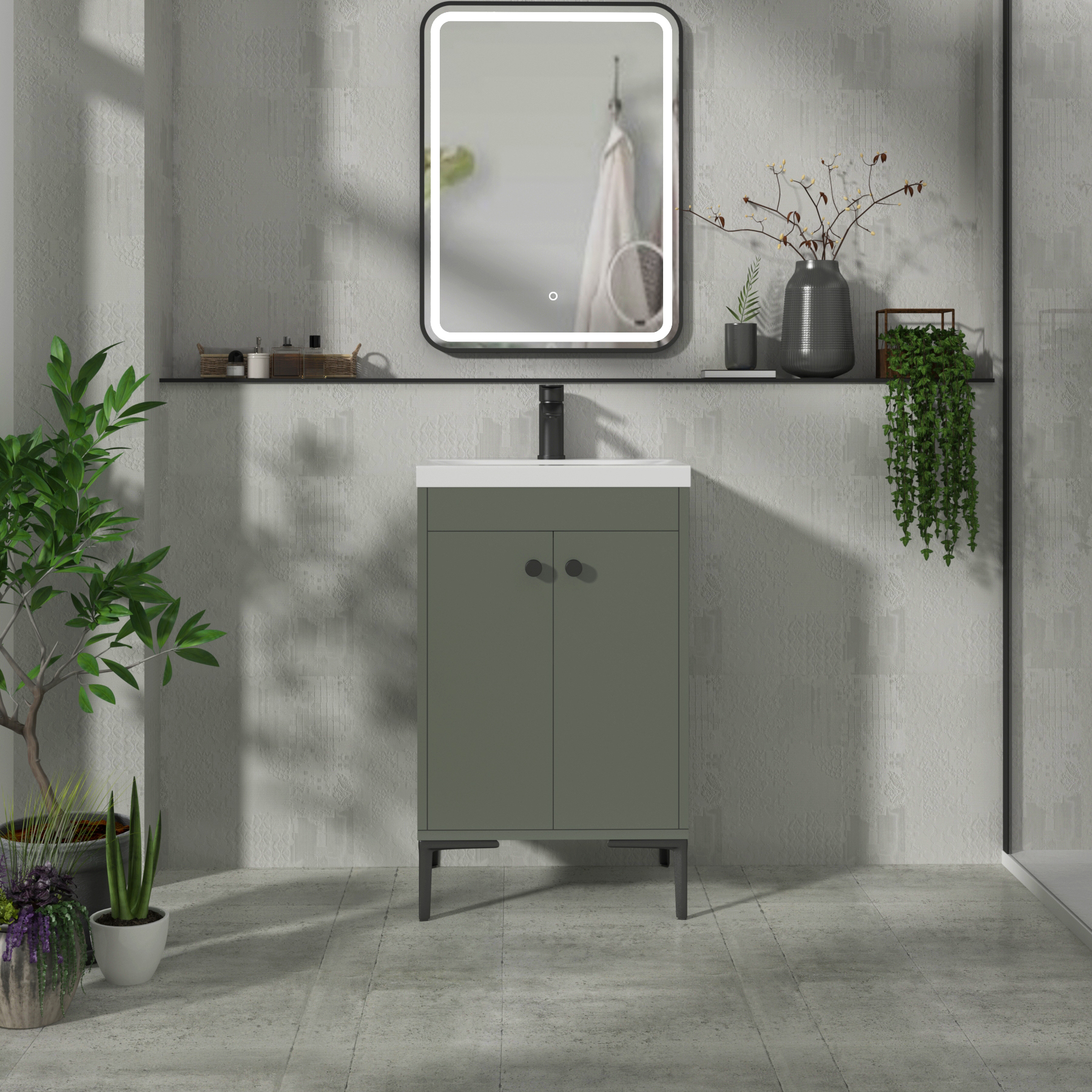Verona 500mm Matt Green Floor Standing Vanity Unit 2 Door with Optional Basin & Knob