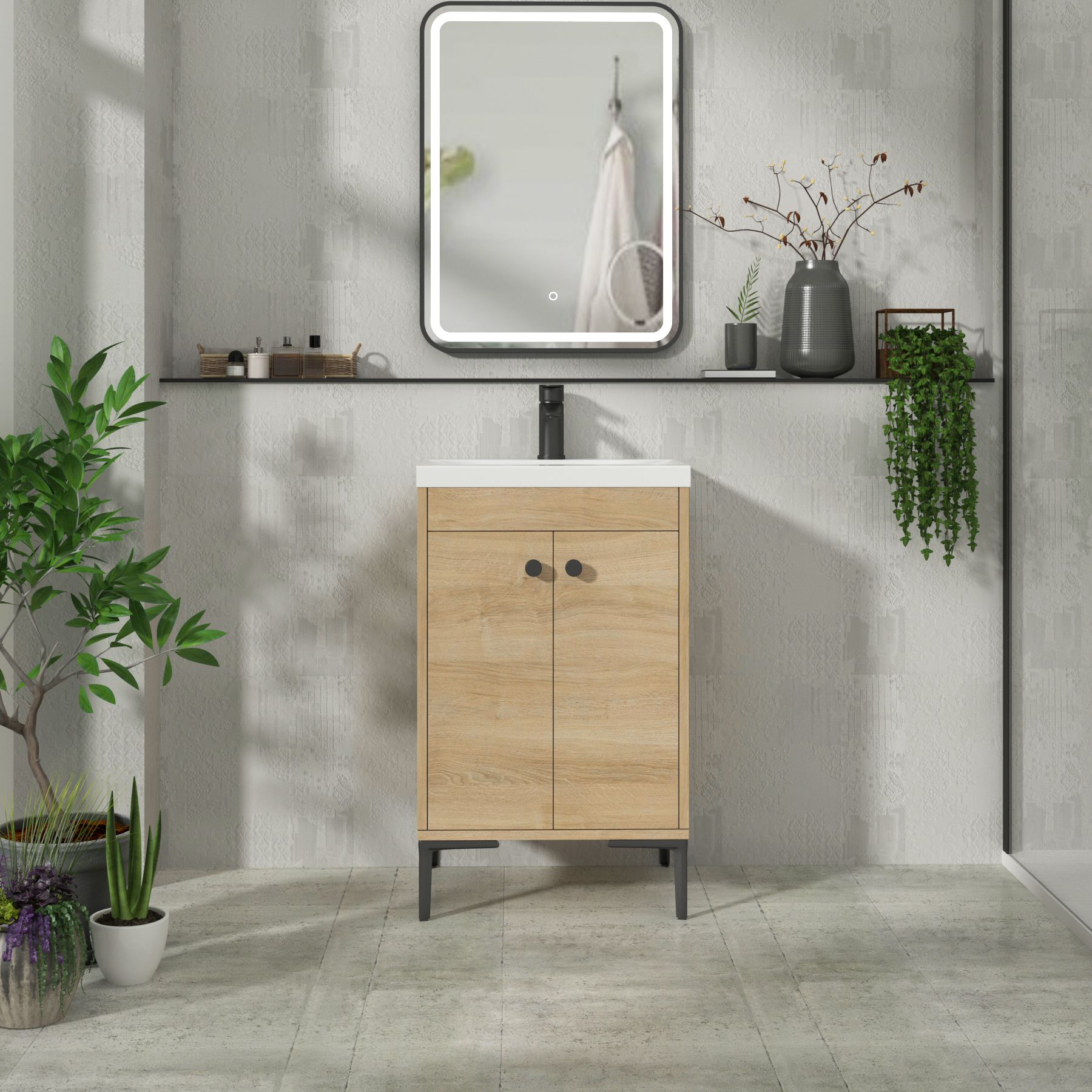 Verona 500mm Natural Oak Floor Standing Vanity Unit 2 Door with Optional Basin & Knob
