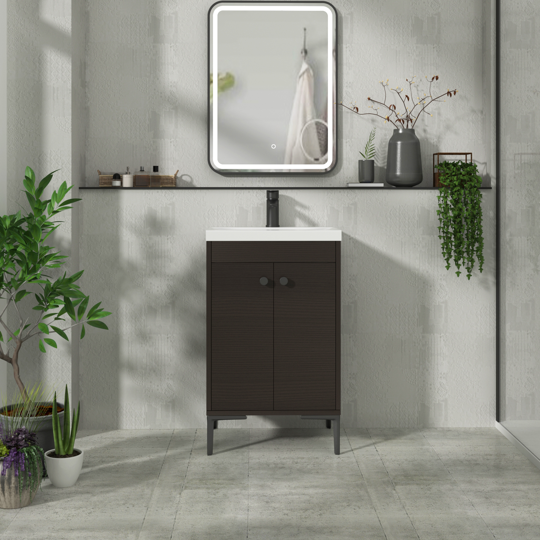 Verona 500mm Walnut Woodgrain Floor Standing Vanity Unit 2 Door with Optional Basin & Knob
