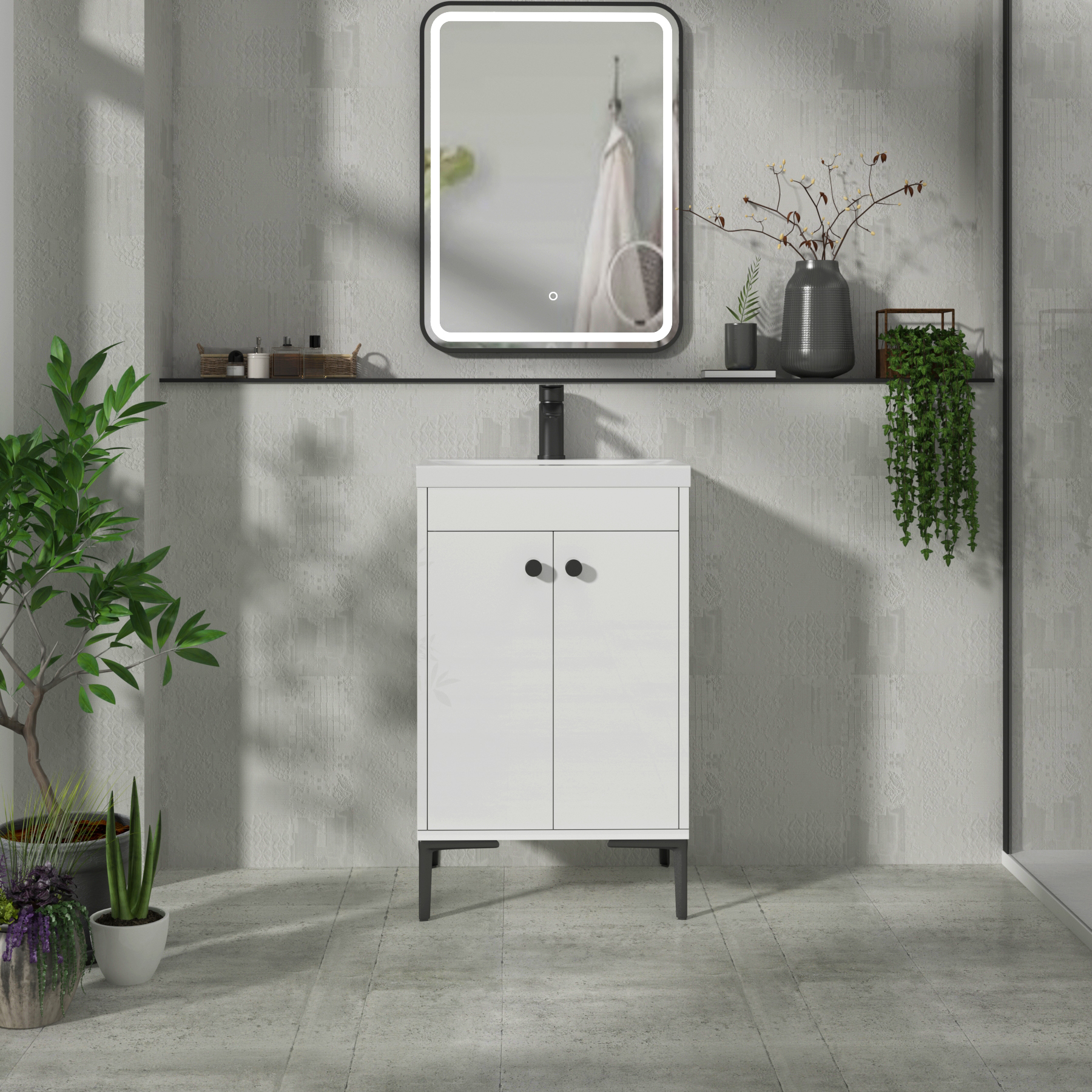 Verona 500mm Gloss White Floor Standing Vanity Unit 2 Door with Optional Basin & Knob