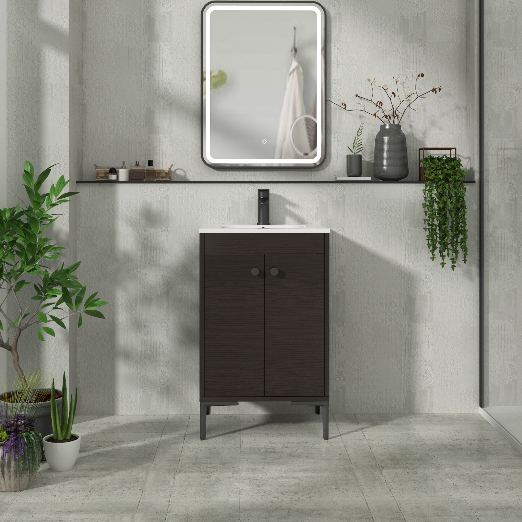 Verona 500mm Walnut Woodgrain Floor Standing Vanity Unit 2 Door with Optional Basin & Knob