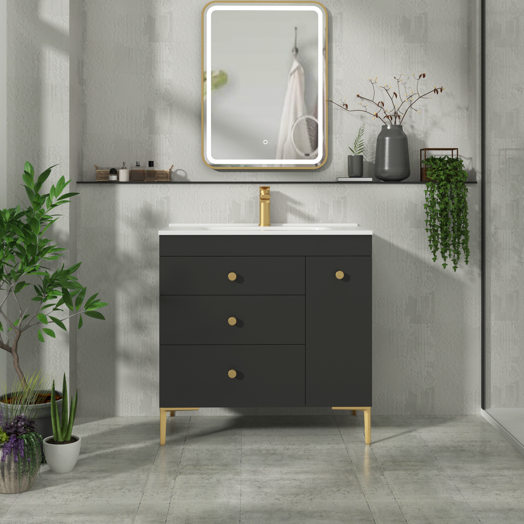 Verona 800mm Matt Black Floor Standing Vanity Unit 3 Drawer & Side Pull Out Storage with Optional Basin & Various Knobs