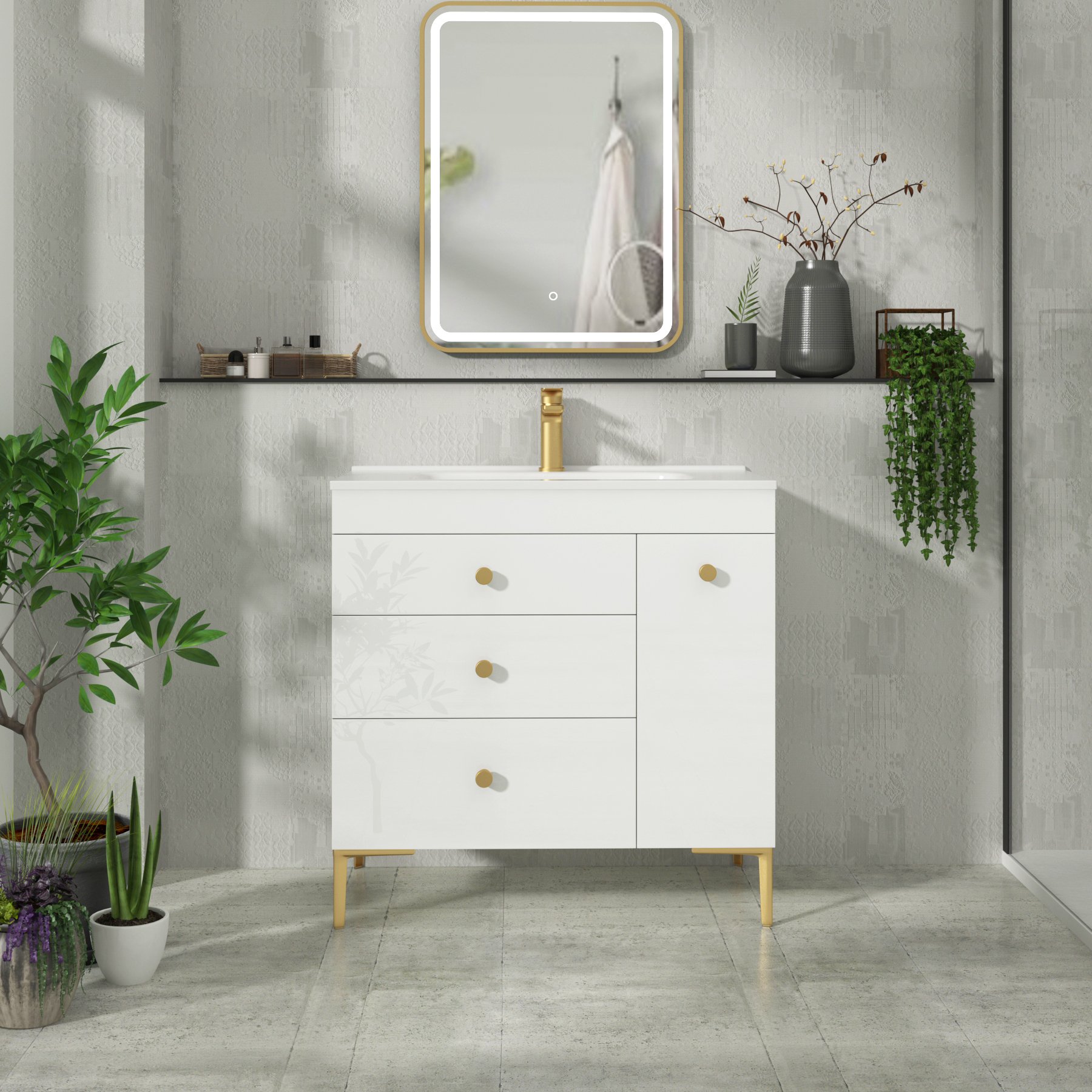Verona 800mm Gloss White Floor Standing Vanity Unit 3 Drawer & Side Pull Out Storage with Optional Basin & Various Knobs