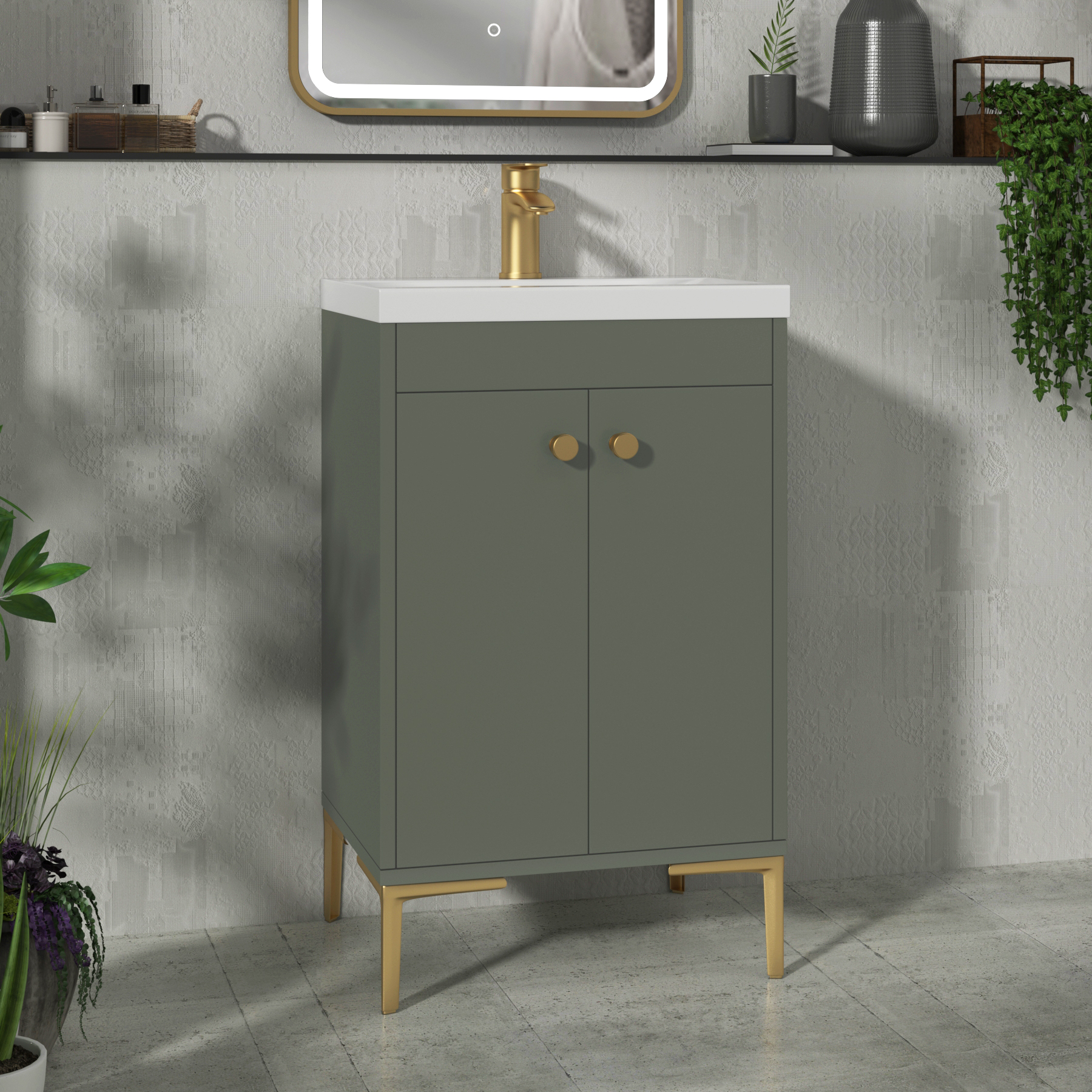 Verona 500mm Matt Green Floor Standing Vanity Unit 2 Door with Optional Basin & Knob