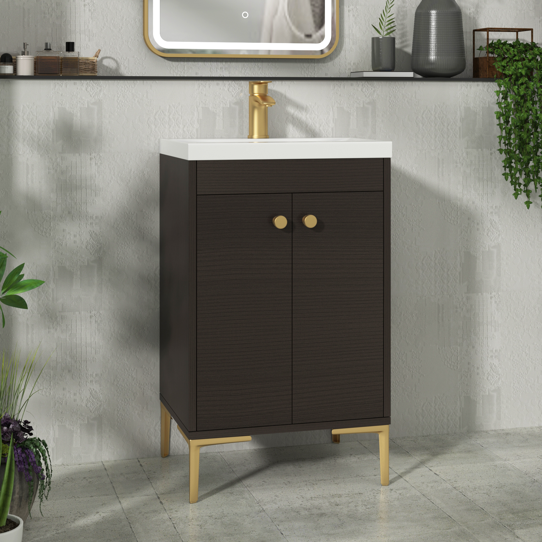 Verona 500mm Walnut Woodgrain Floor Standing Vanity Unit 2 Door with Optional Basin & Knob