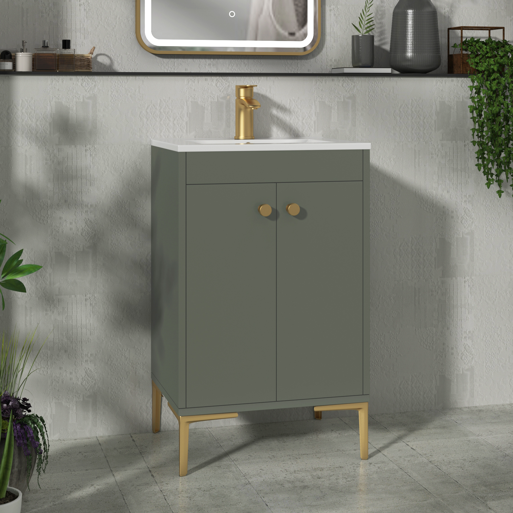 Verona 500mm Matt Green Floor Standing Vanity Unit 2 Door with Optional Basin & Knob