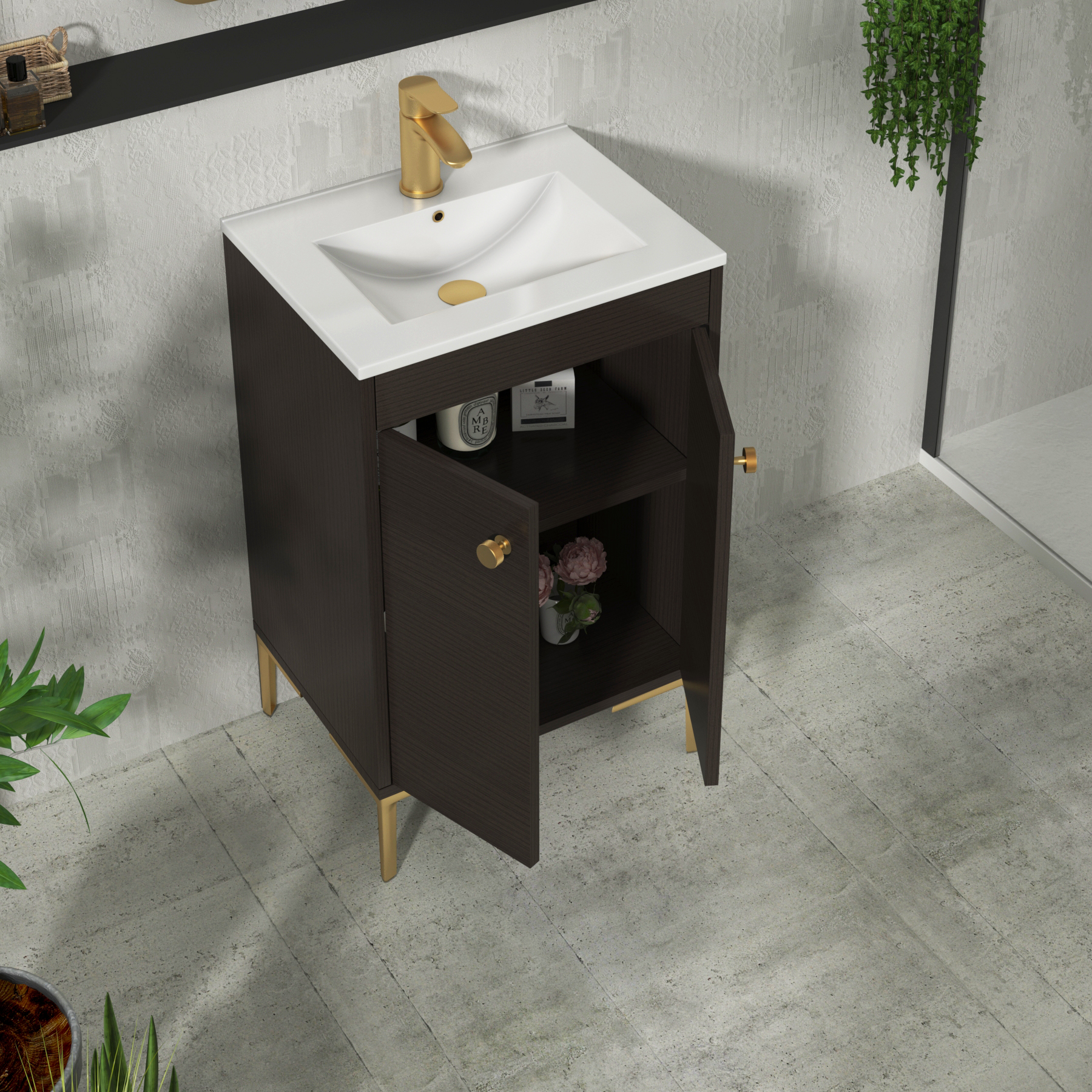 Verona 500mm Walnut Woodgrain Floor Standing Vanity Unit 2 Door with Optional Basin & Knob