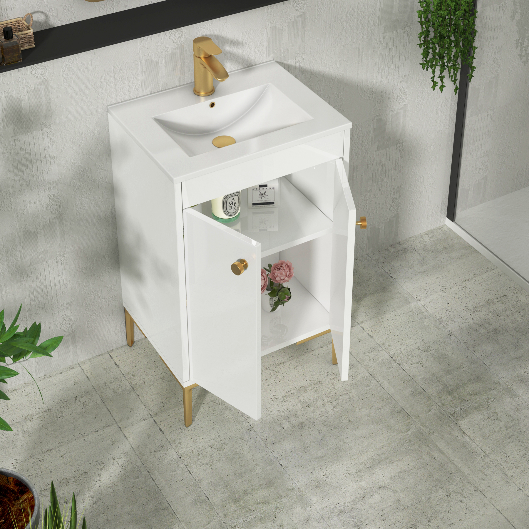Verona 500mm Gloss White Floor Standing Vanity Unit 2 Door with Optional Basin & Knob