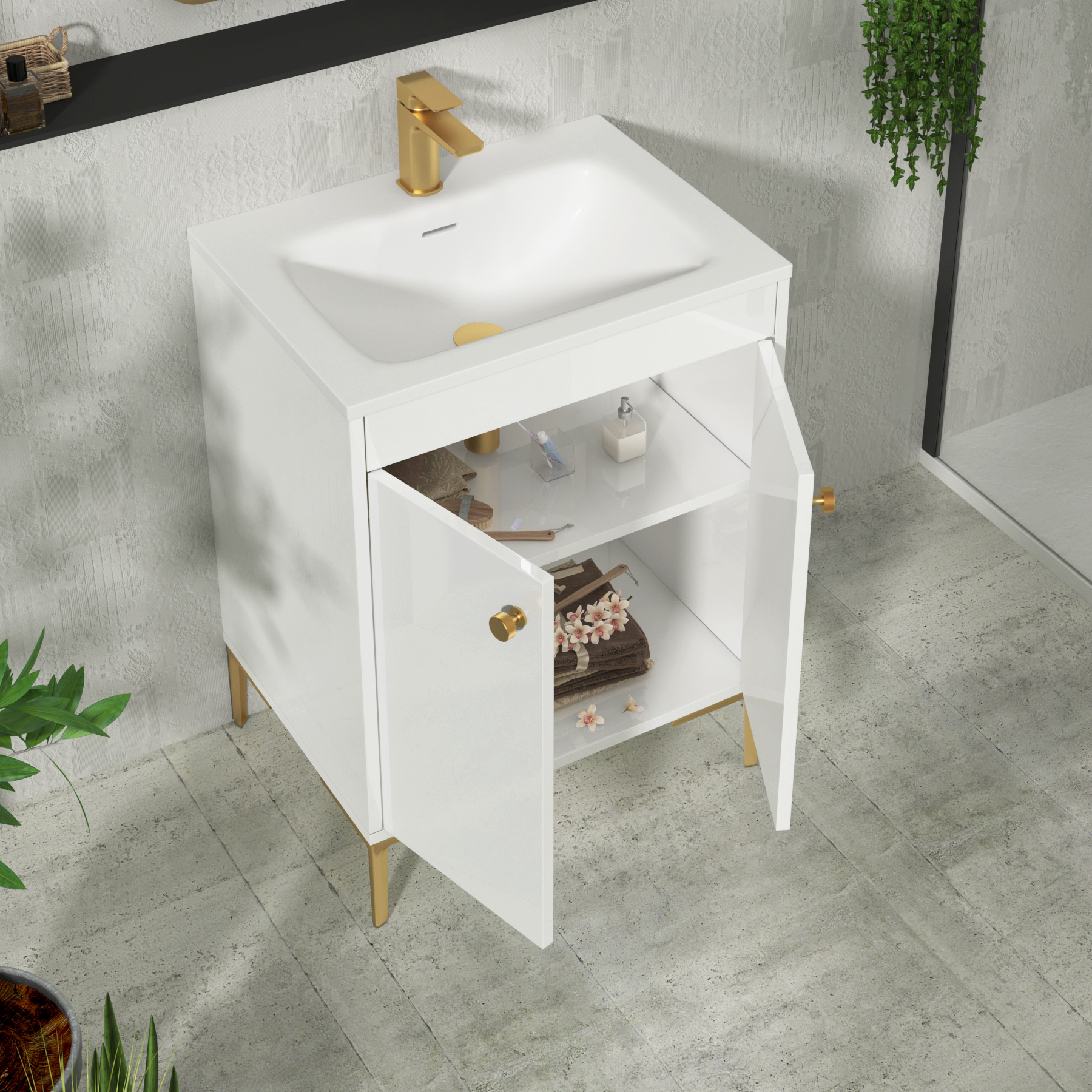 Verona 600mm Gloss White Floor Standing Vanity Unit 2 Door with Optional Basin & Knob