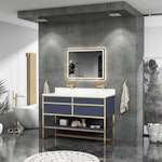 Vienna 1200mm Navy Blue Vanity Unit with Brushed Brass Frame & Carrara White Top