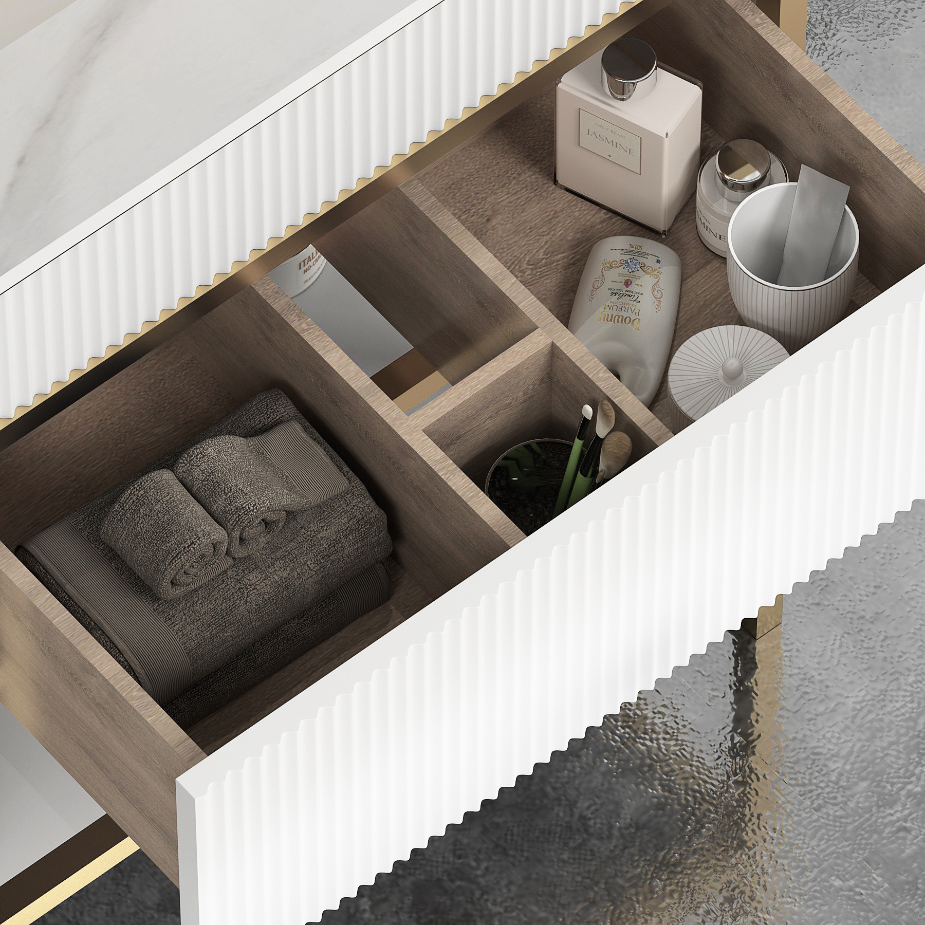 Vienna 1200mm Matt White Vanity Unit with Brushed Brass Frame & Carrara White Top