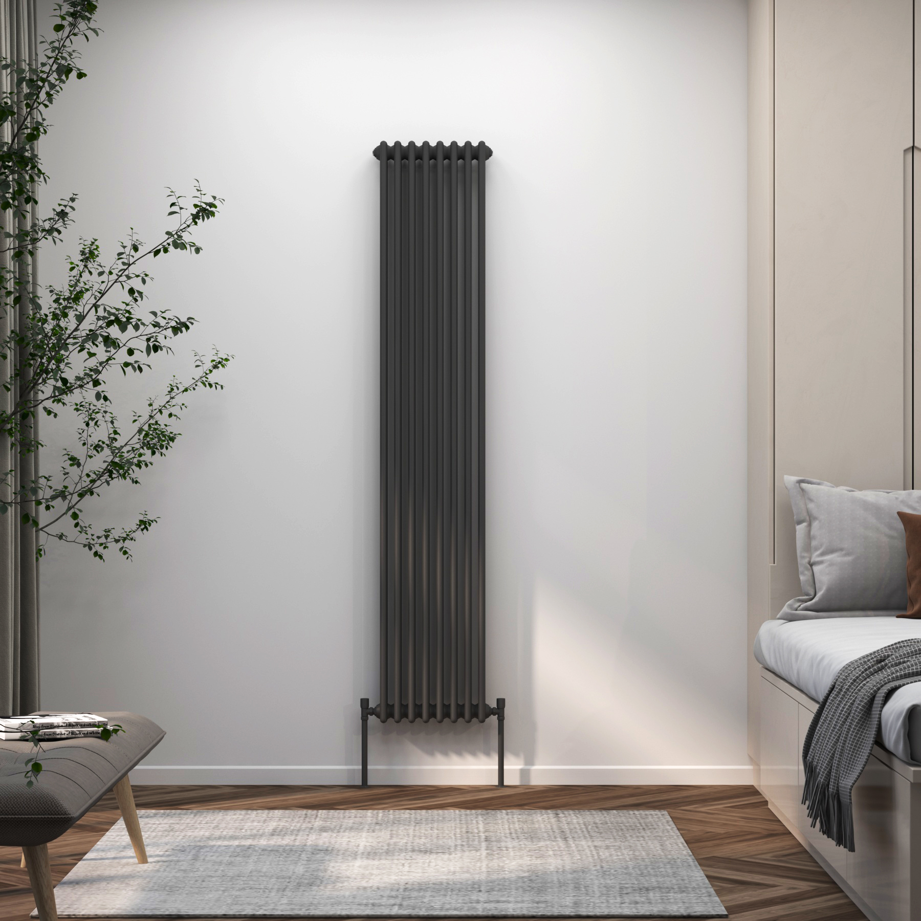 Fluxx Anthracite Vertical Triple Column Radiator - 1800 x 380mm