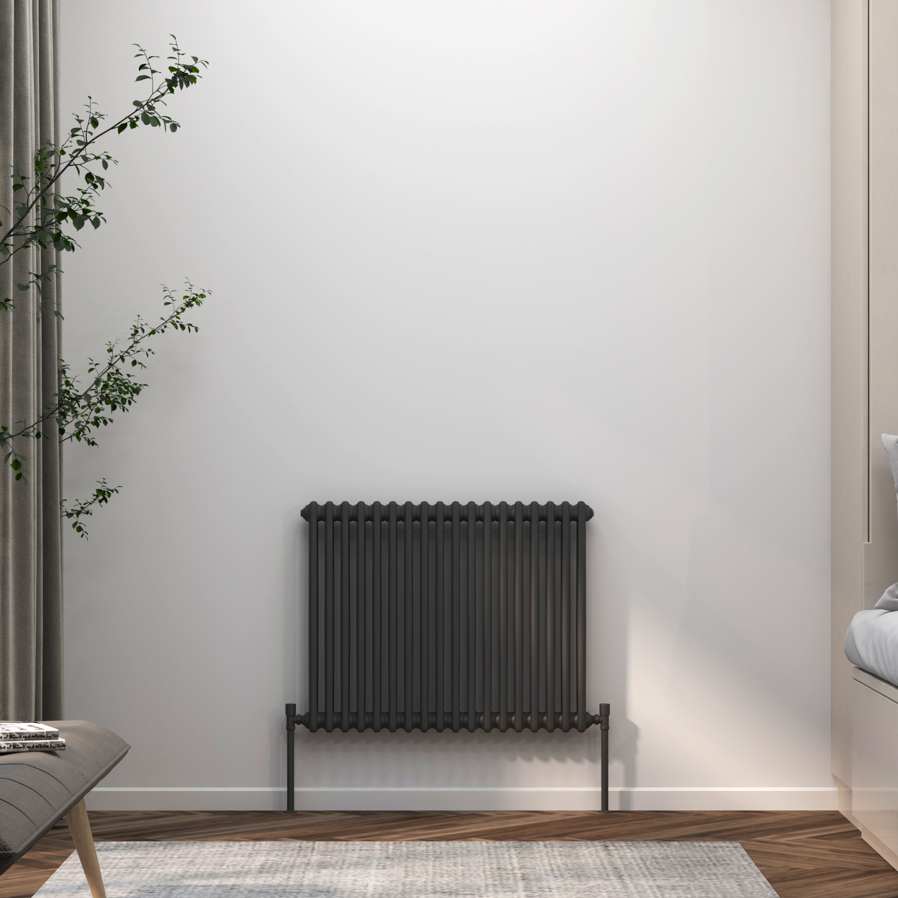 Fluxx Anthracite Horizontal Double Column Radiator - 600 x 830mm