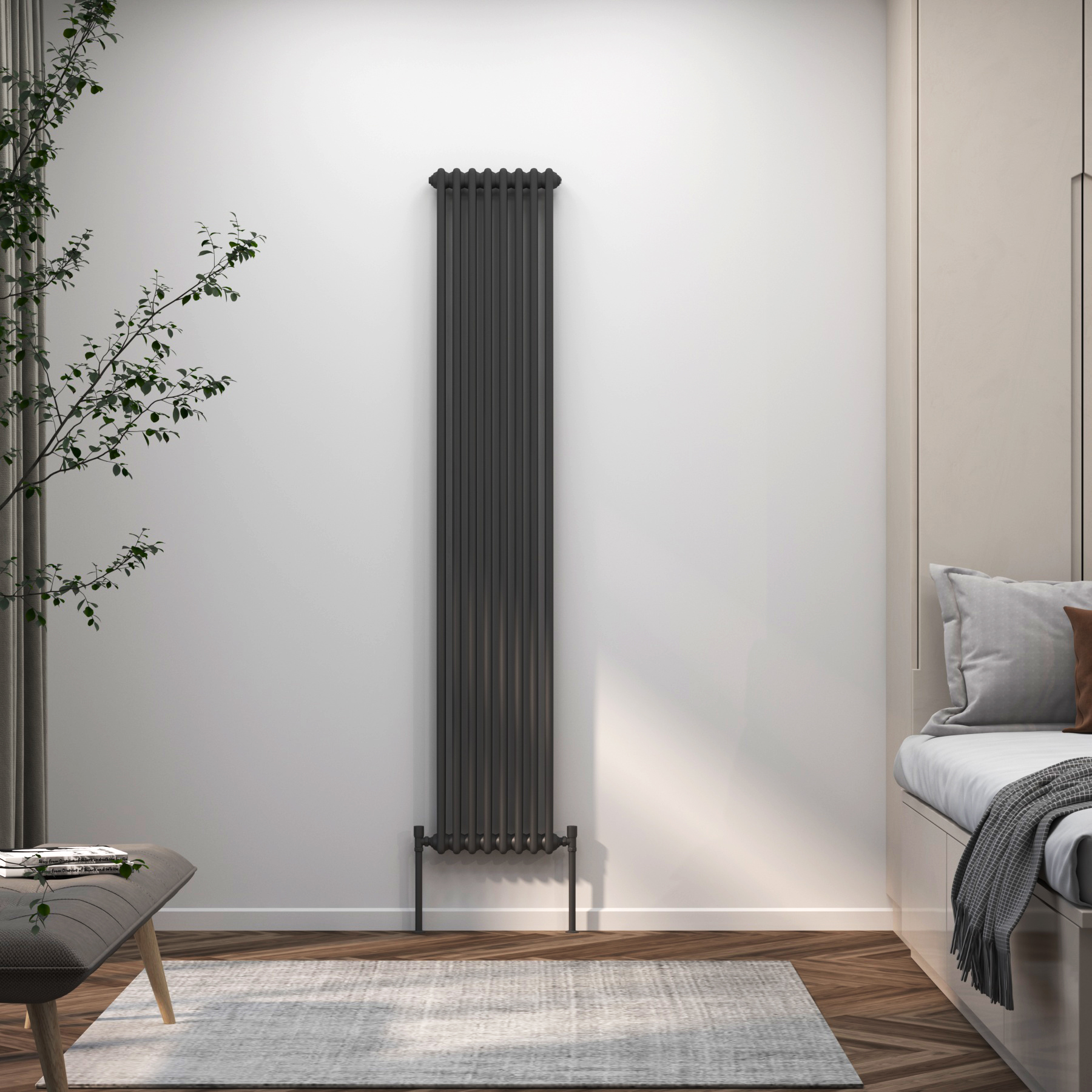 Fluxx Anthracite Vertical Double Column Radiator - 1800 x 380mm