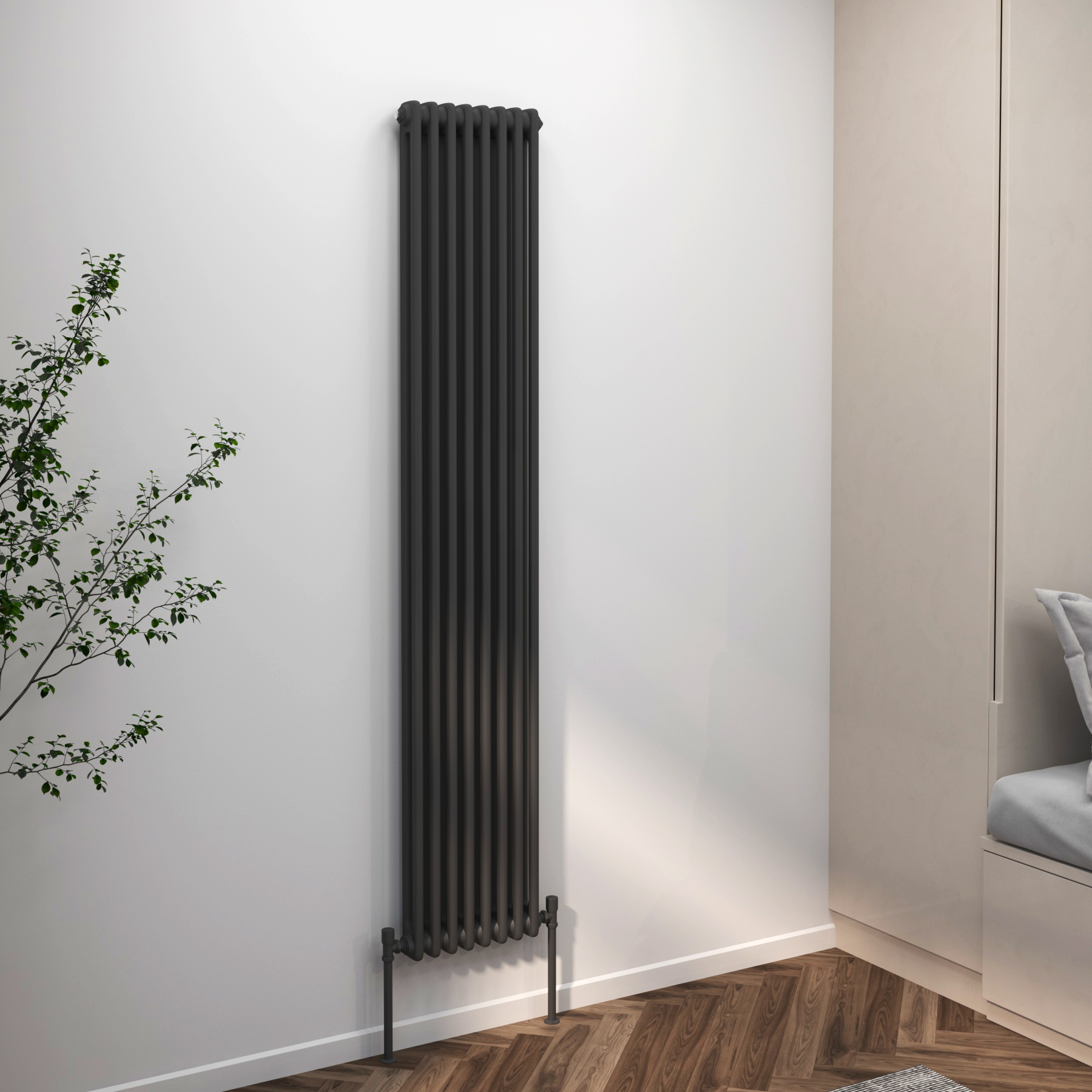 Fluxx Anthracite Vertical Double Column Radiator - 1800 x 380mm