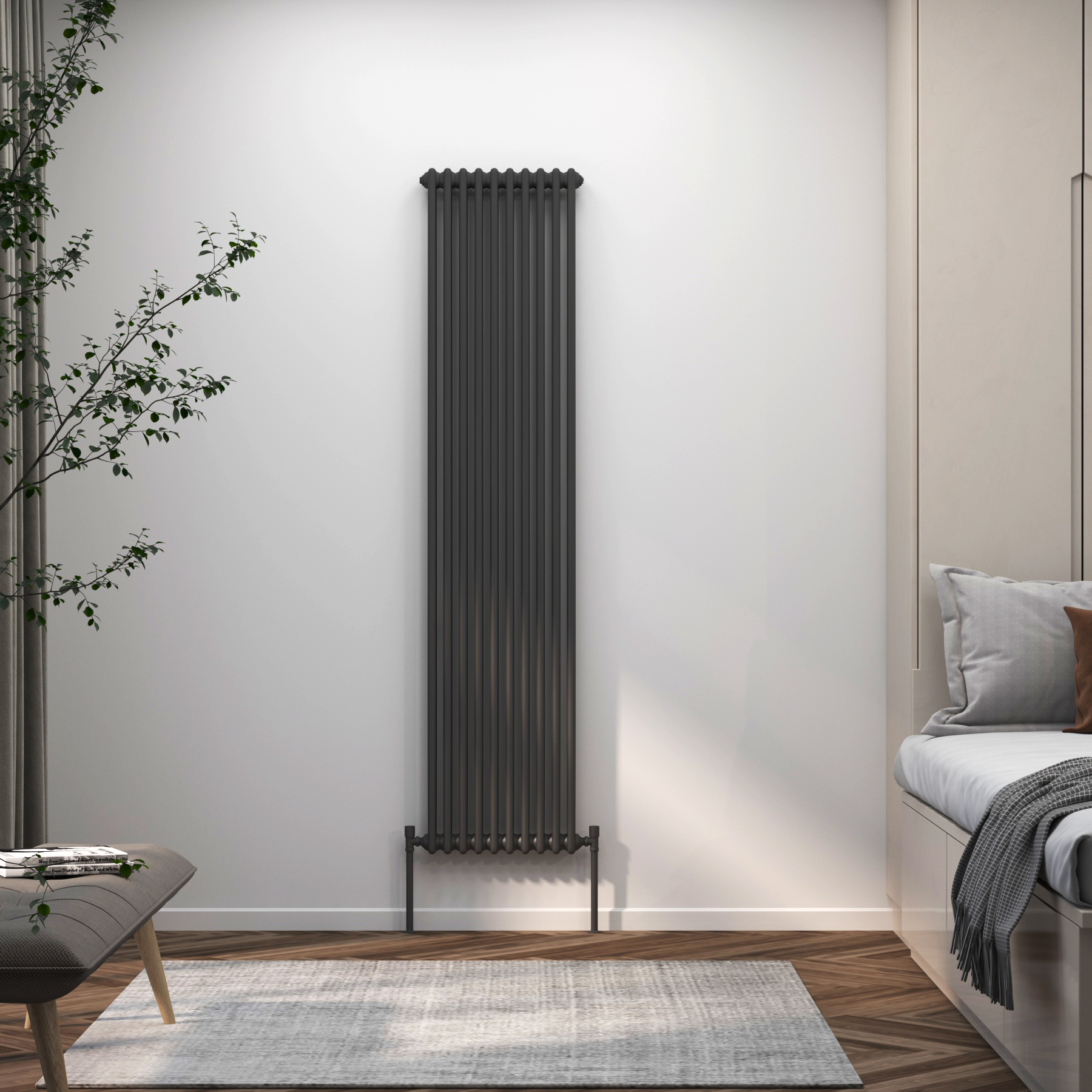Fluxx Anthracite Vertical Double Column Radiator - 1800 x 470mm