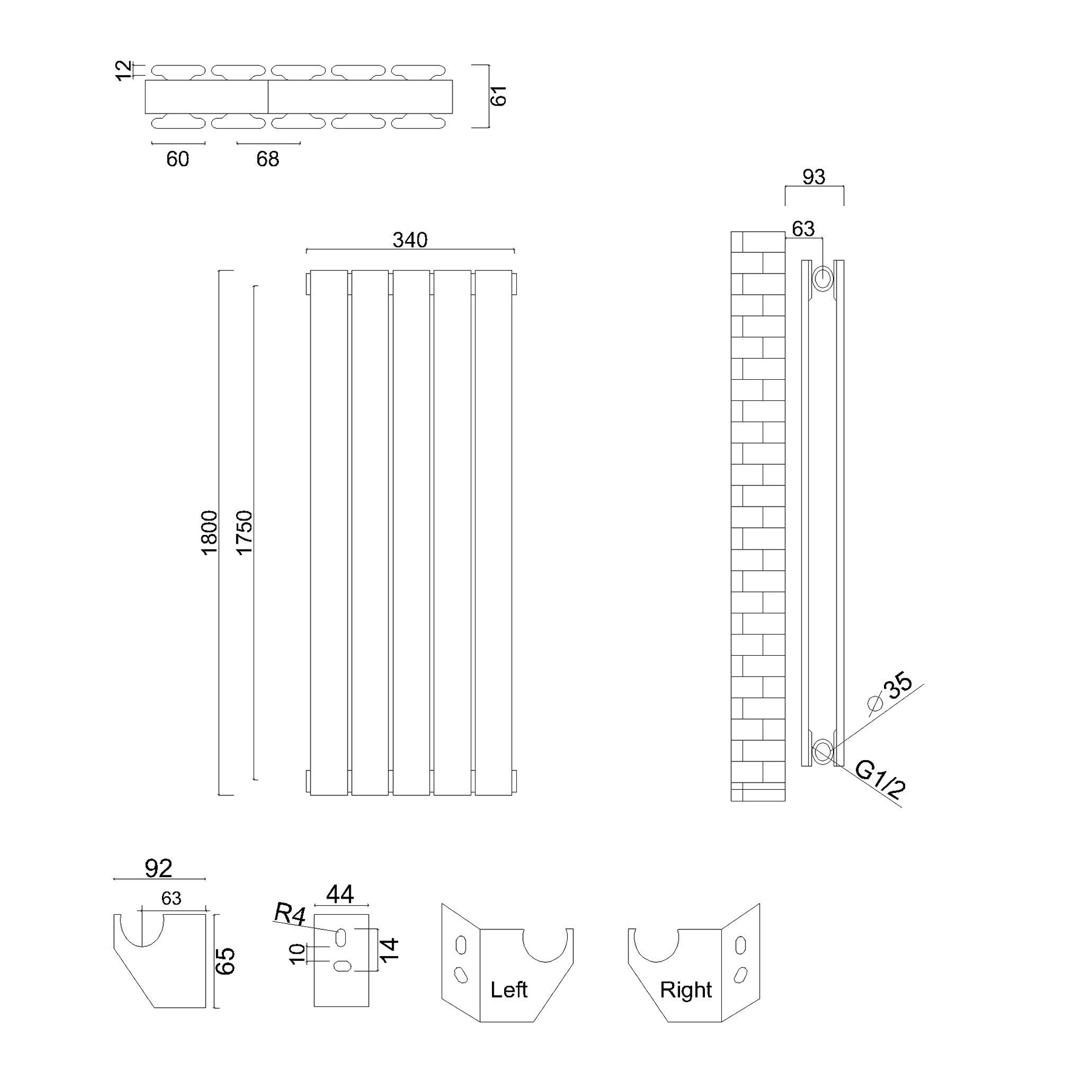 Aurexa White Vertical Designer Radiator - Double Flat Panel