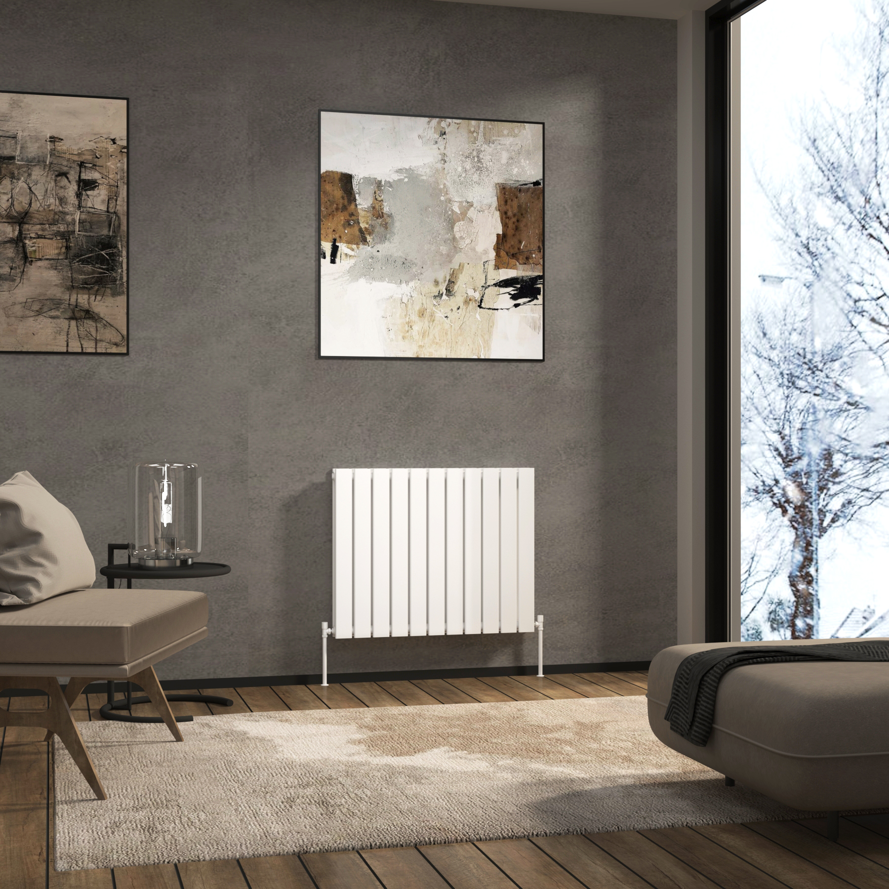 Aurexa White Horizontal Designer Radiator 600 x 748mm - Double Flat Panel