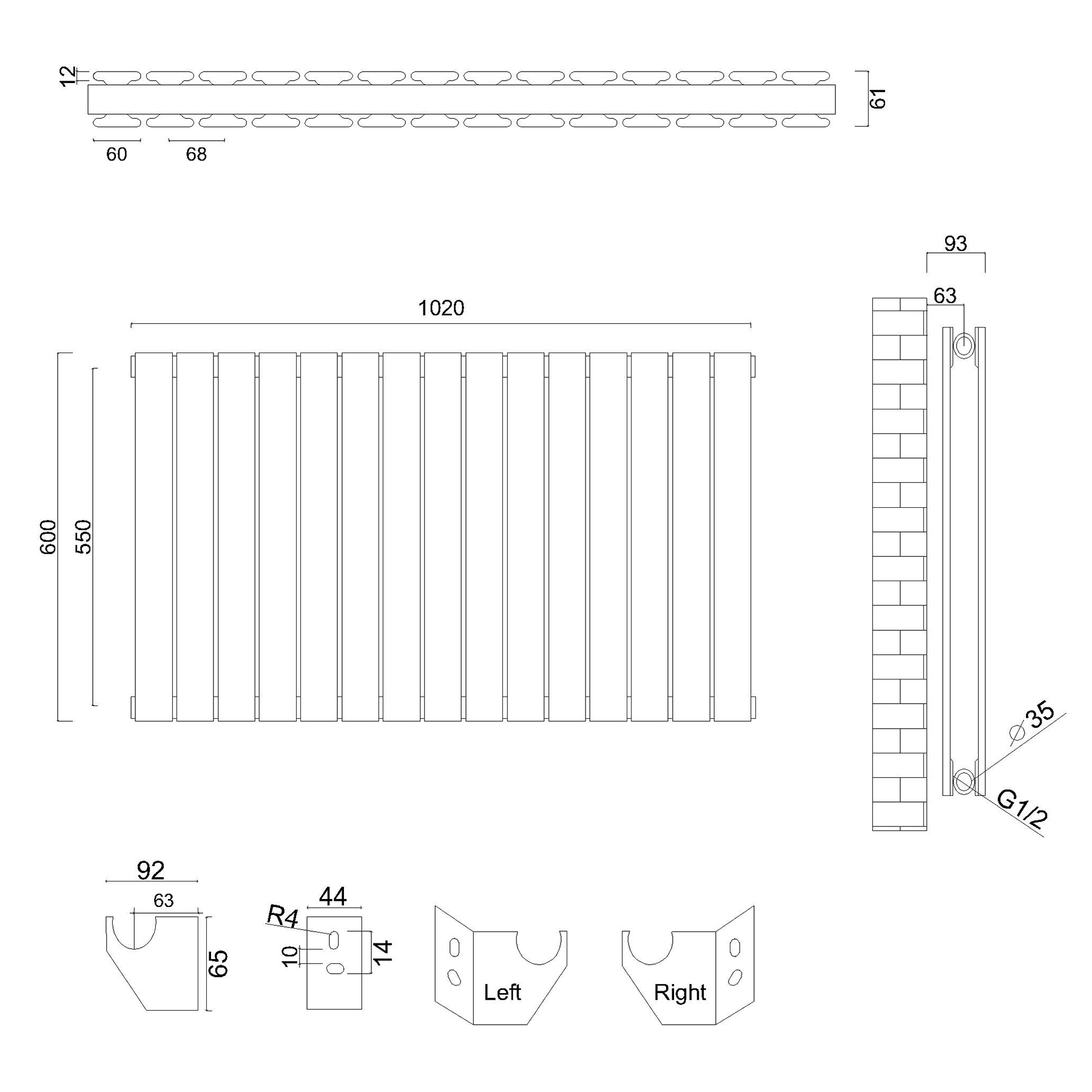 Aurexa White Horizontal Designer Radiator - Double Flat Panel