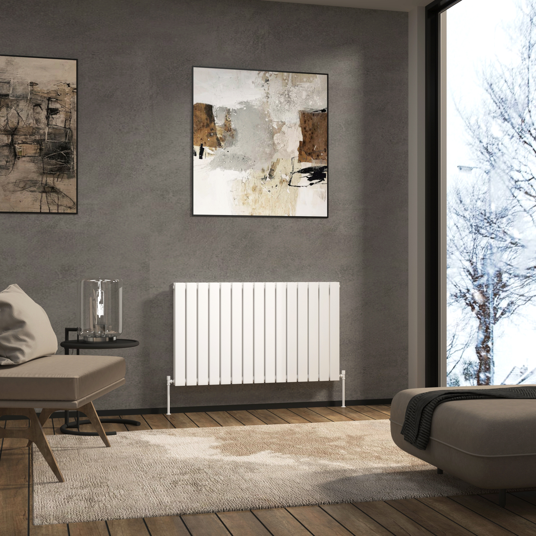 Aurexa White Horizontal Designer Radiator - Double Flat Panel