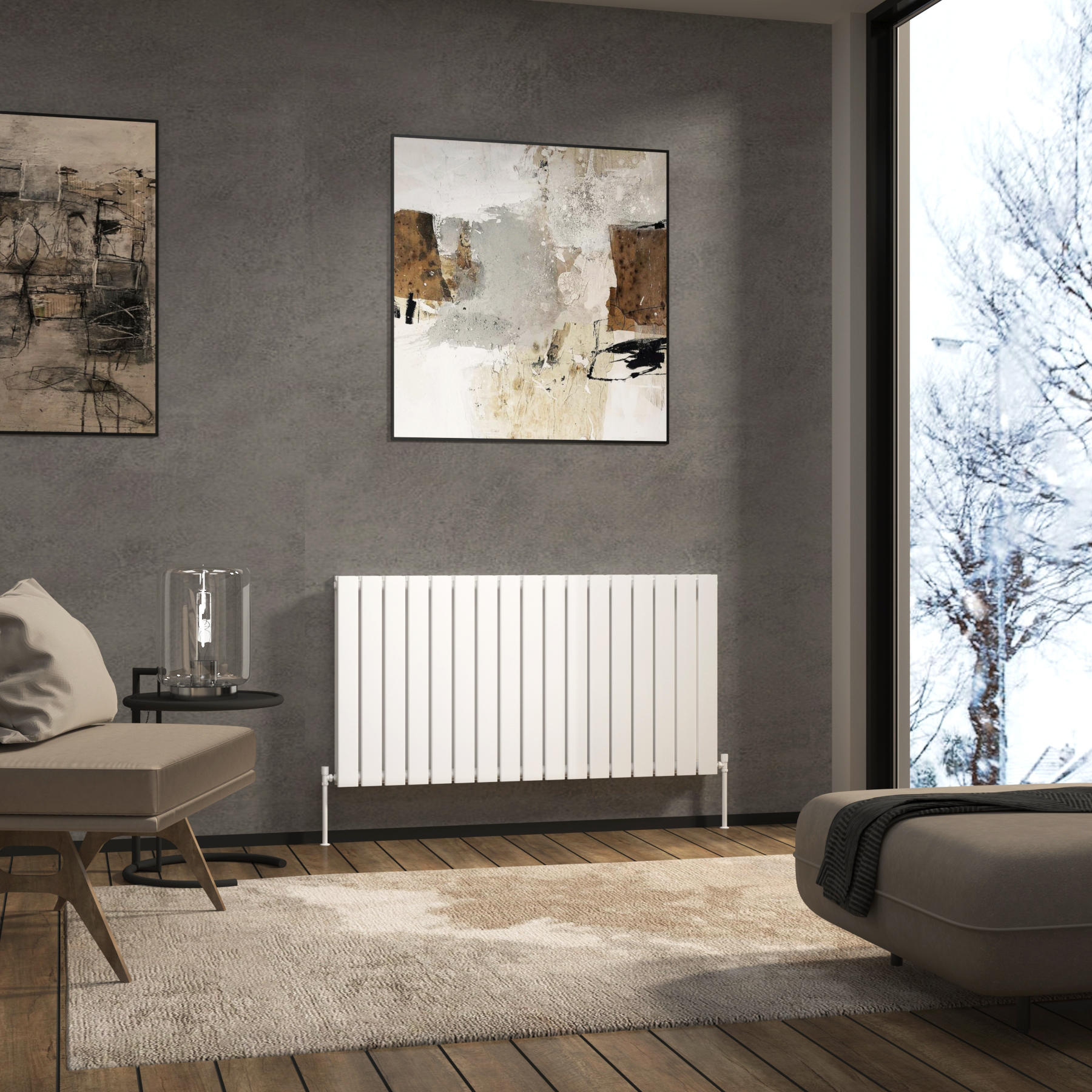 Aurexa White Horizontal Designer Radiator 600 x 1156mm - Double Flat Panel