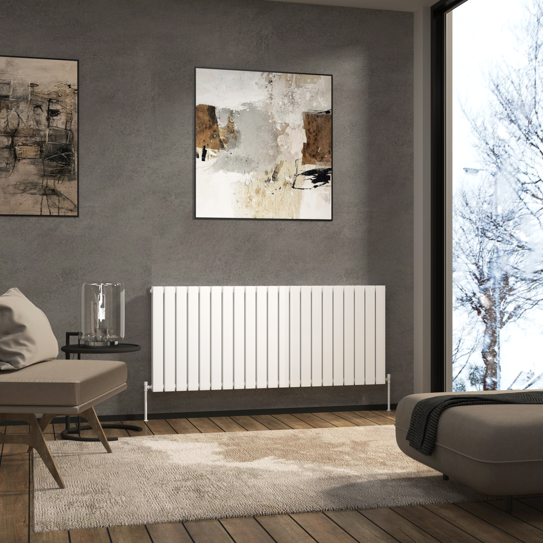 Aurexa White Horizontal Designer Radiator 600 x 1428mm - Double Flat Panel