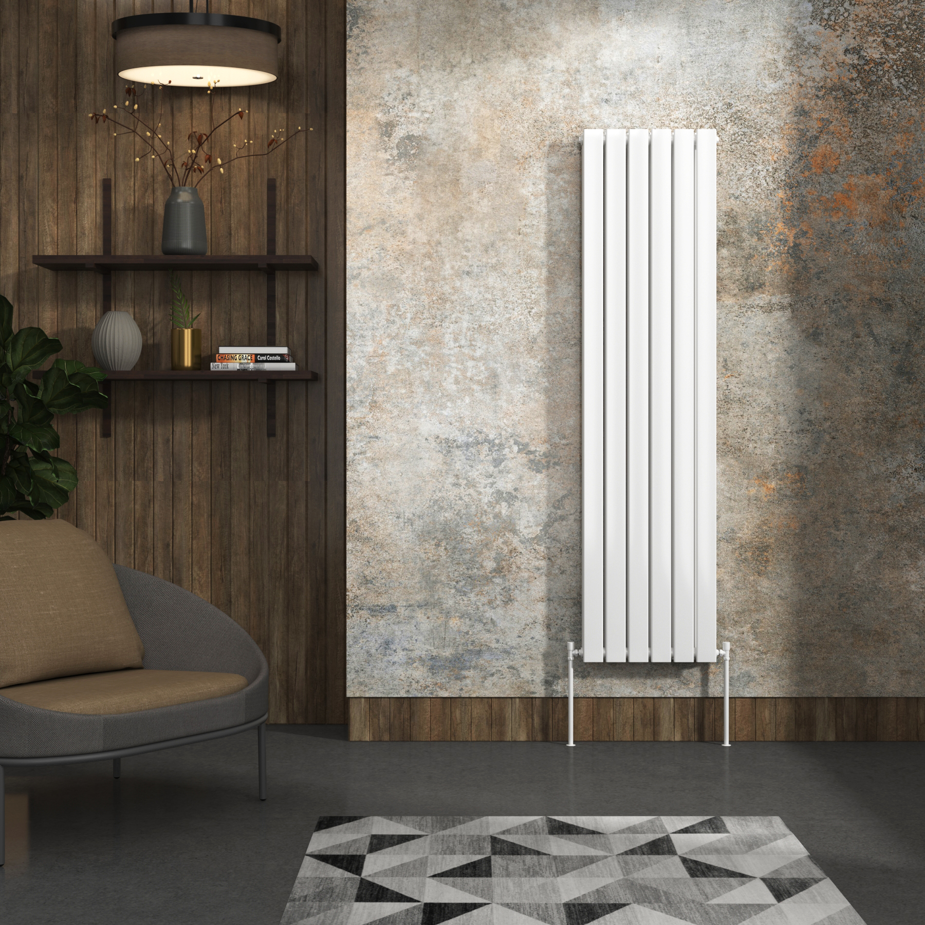 Aurexa White Vertical Designer Radiator 1600 x 408mm - Double Flat Panel