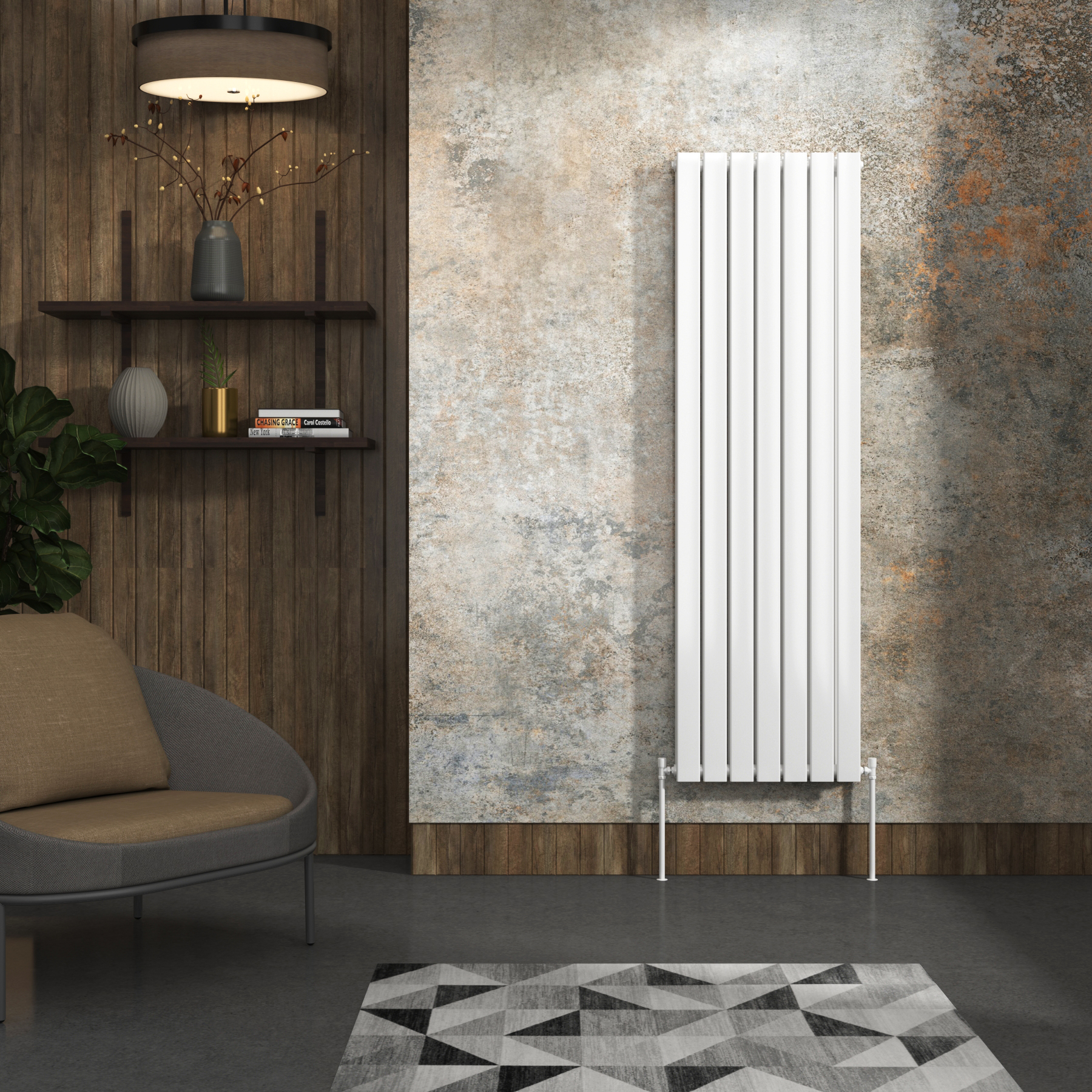 Aurexa White Vertical Designer Radiator 1600 x 476mm - Double Flat Panel
