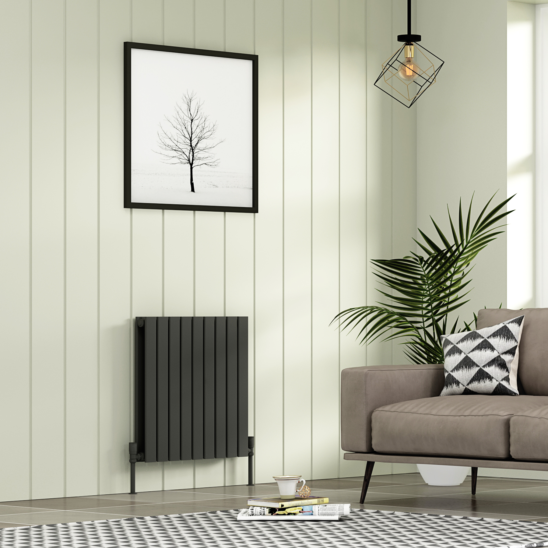 Aurexa Anthracite Horizontal Designer Radiator 600 x 612mm - Double Flat Panel