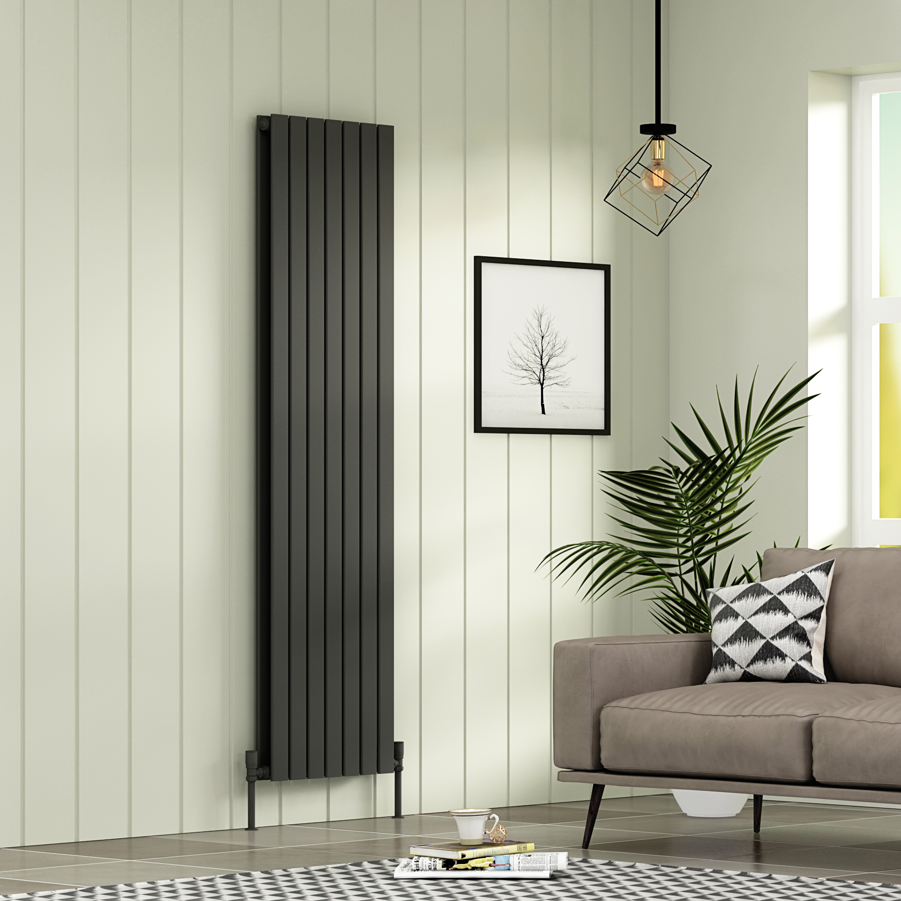 Aurexa Anthracite Vertical Designer Radiator 1800 x 476mm - Double Flat Panel