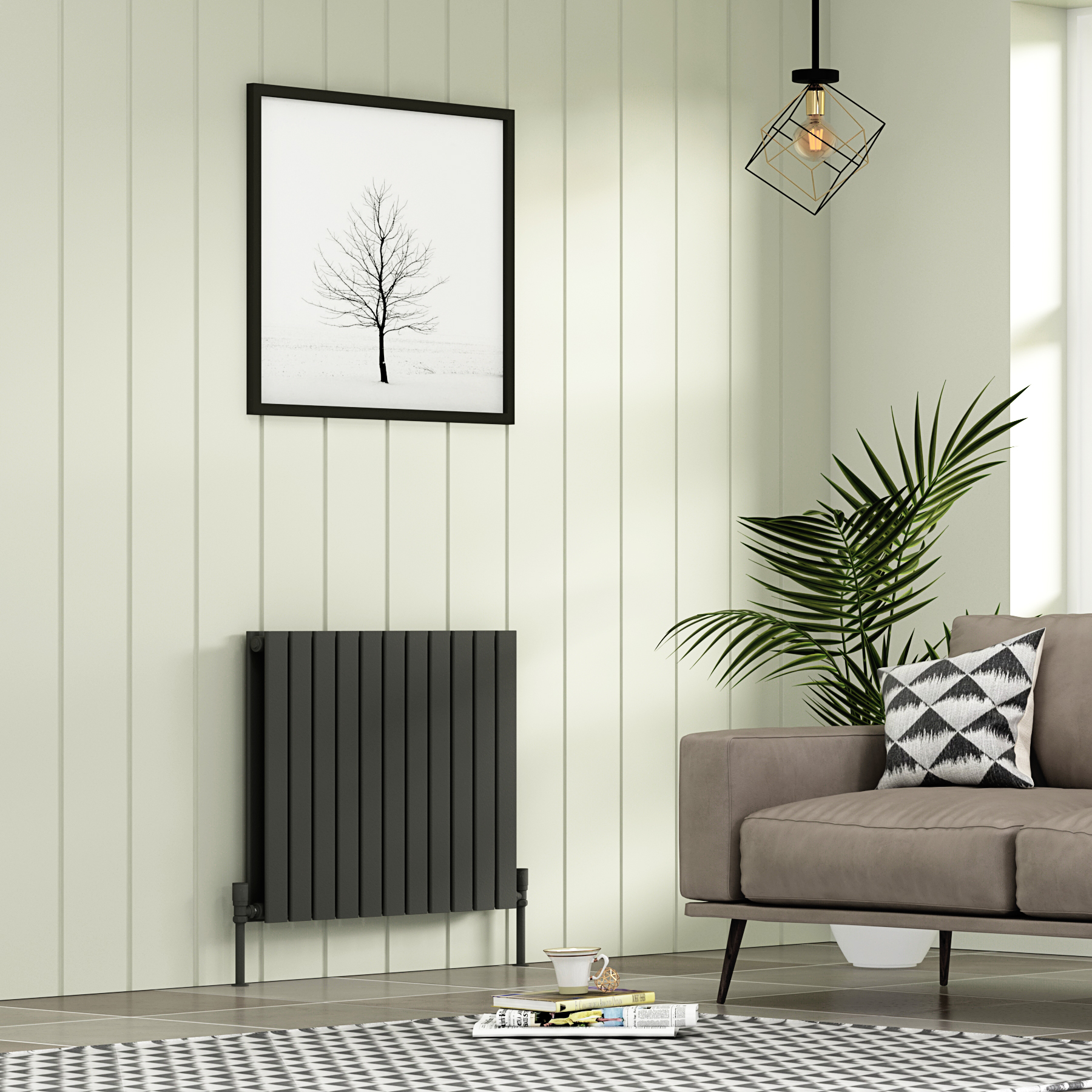 Aurexa Anthracite Horizontal Designer Radiator 600 x 748mm - Double Flat Panel